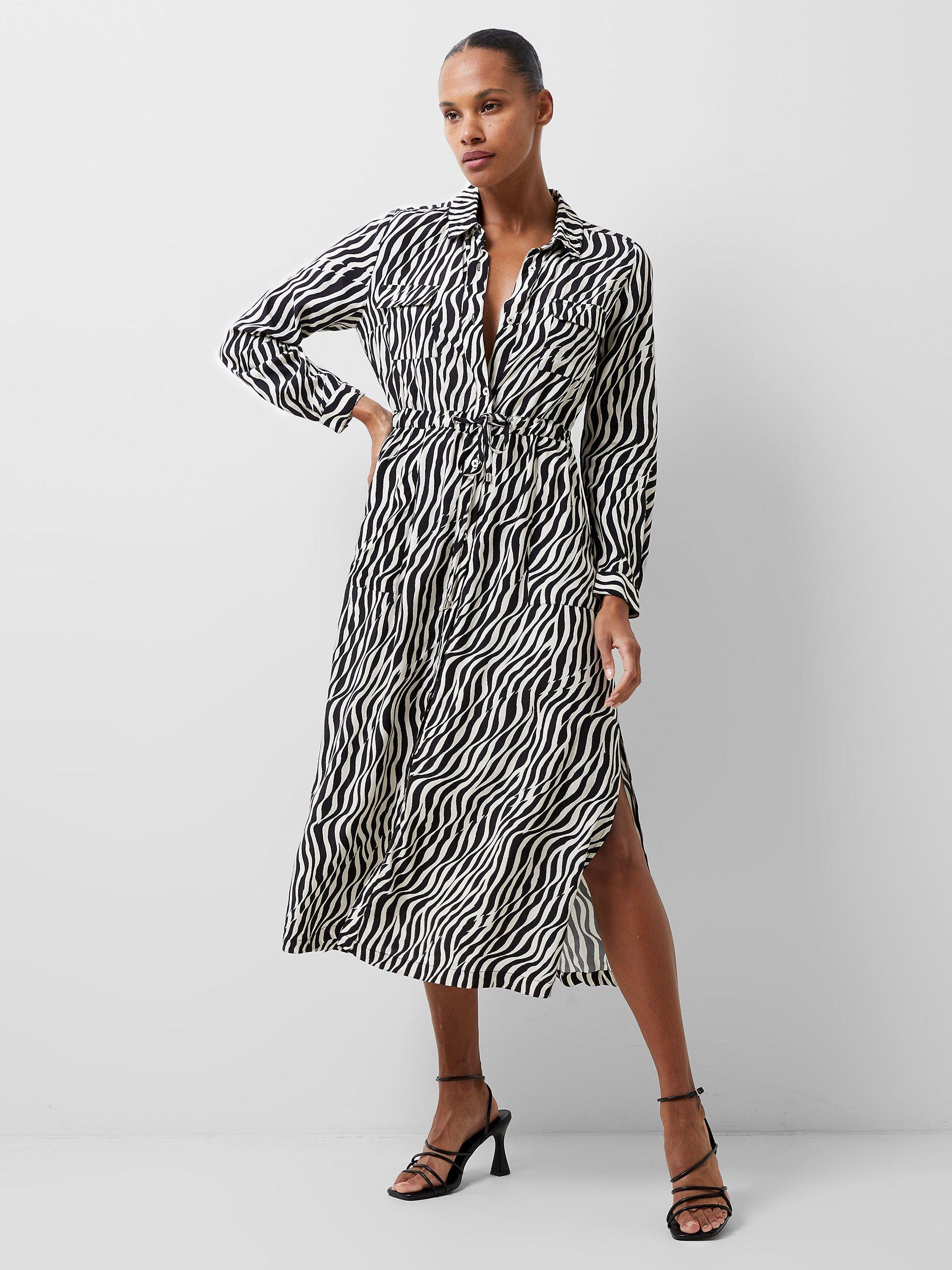 French Connection Seine Delphine Ecovero Midi Dress, Black/White