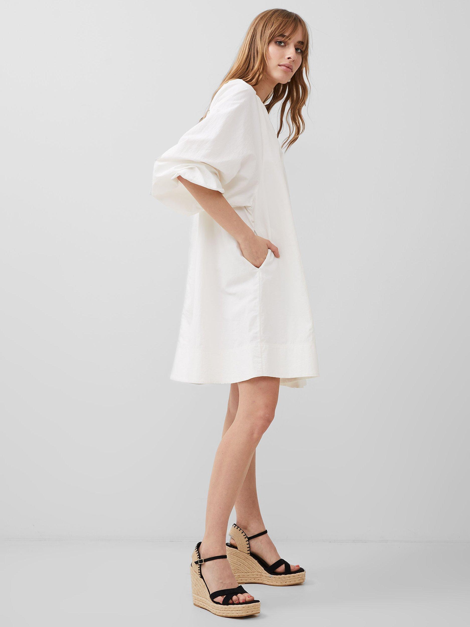French Connection Alora Puff Sleeve Mini Dress, Linen White         