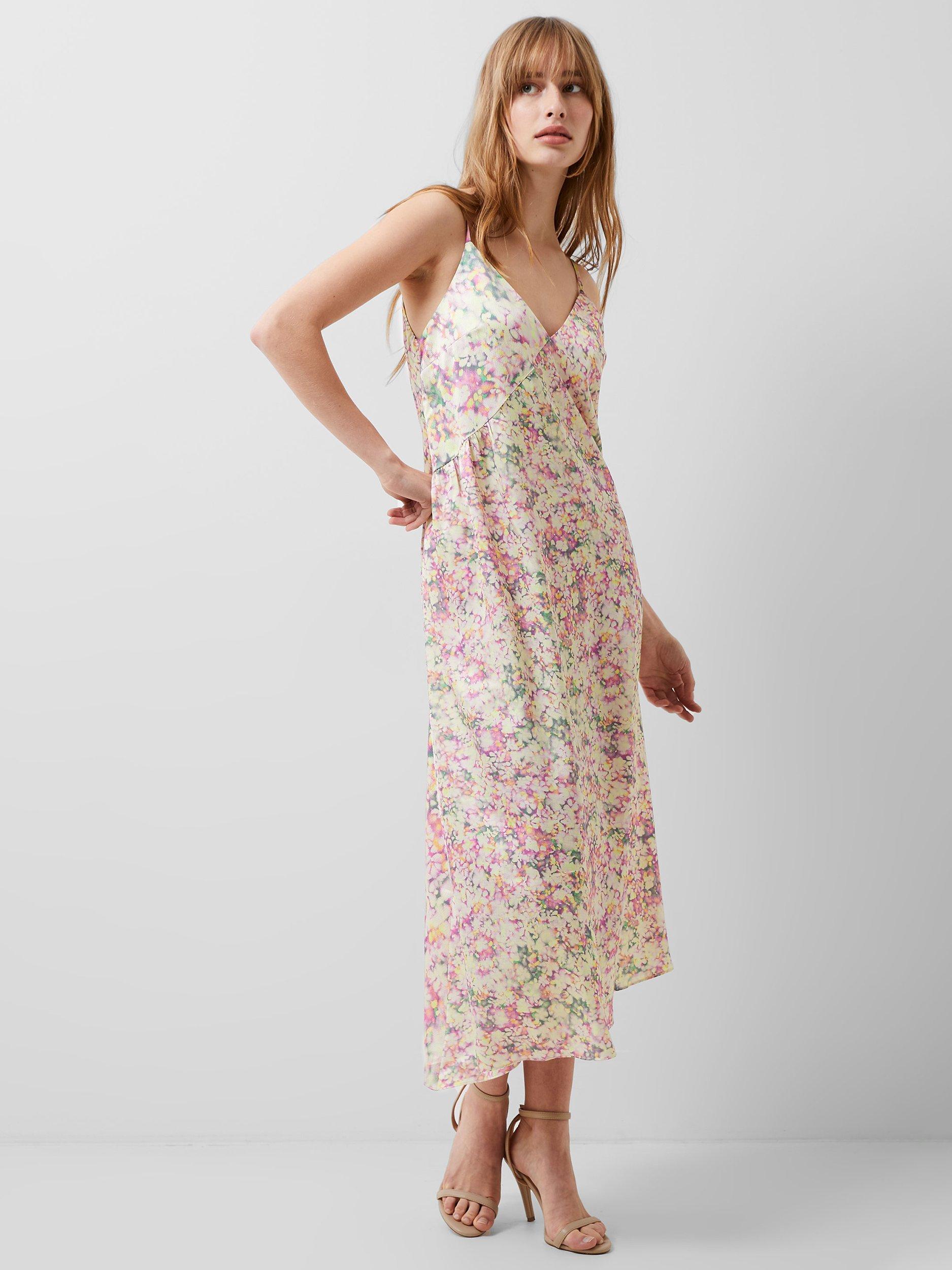French Connection Imogene Donna Irwen Hammered Satin Midi Dress, Strawberry Shake
