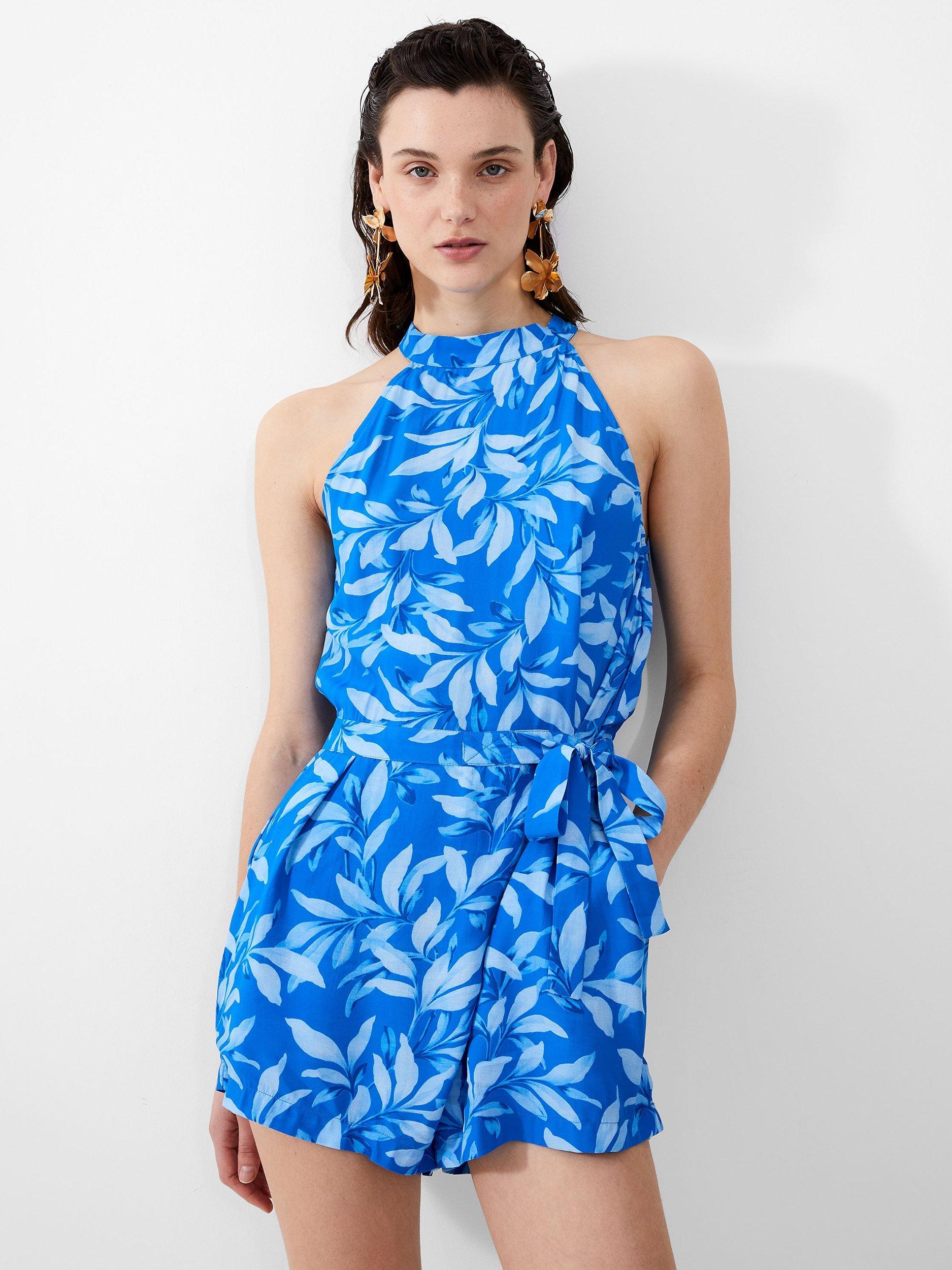 French Connection Avaline Delphine Playsuit, Blue/Multi, 18