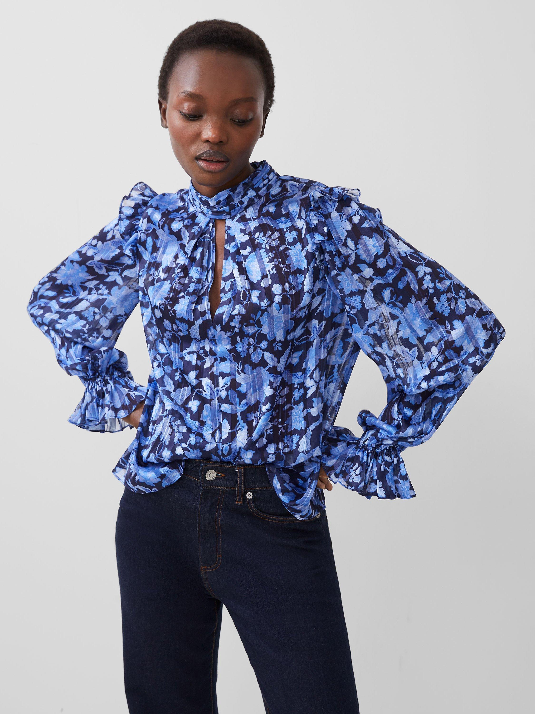 French Connection Cynthia Fauna Blouse, Midnight Blue, 6
