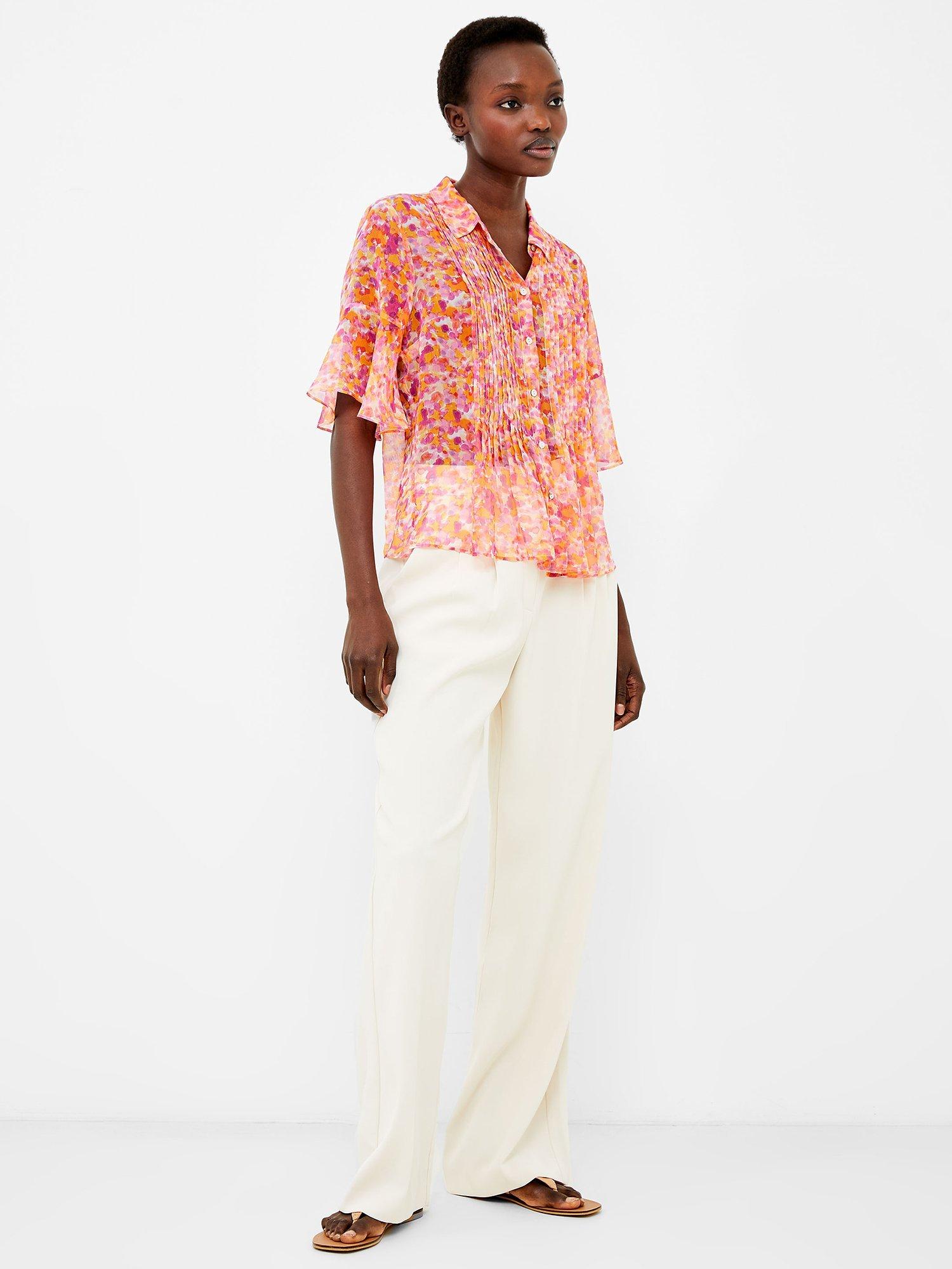 French Connection Cass Hallie Pintuck Blouse, Persimmon