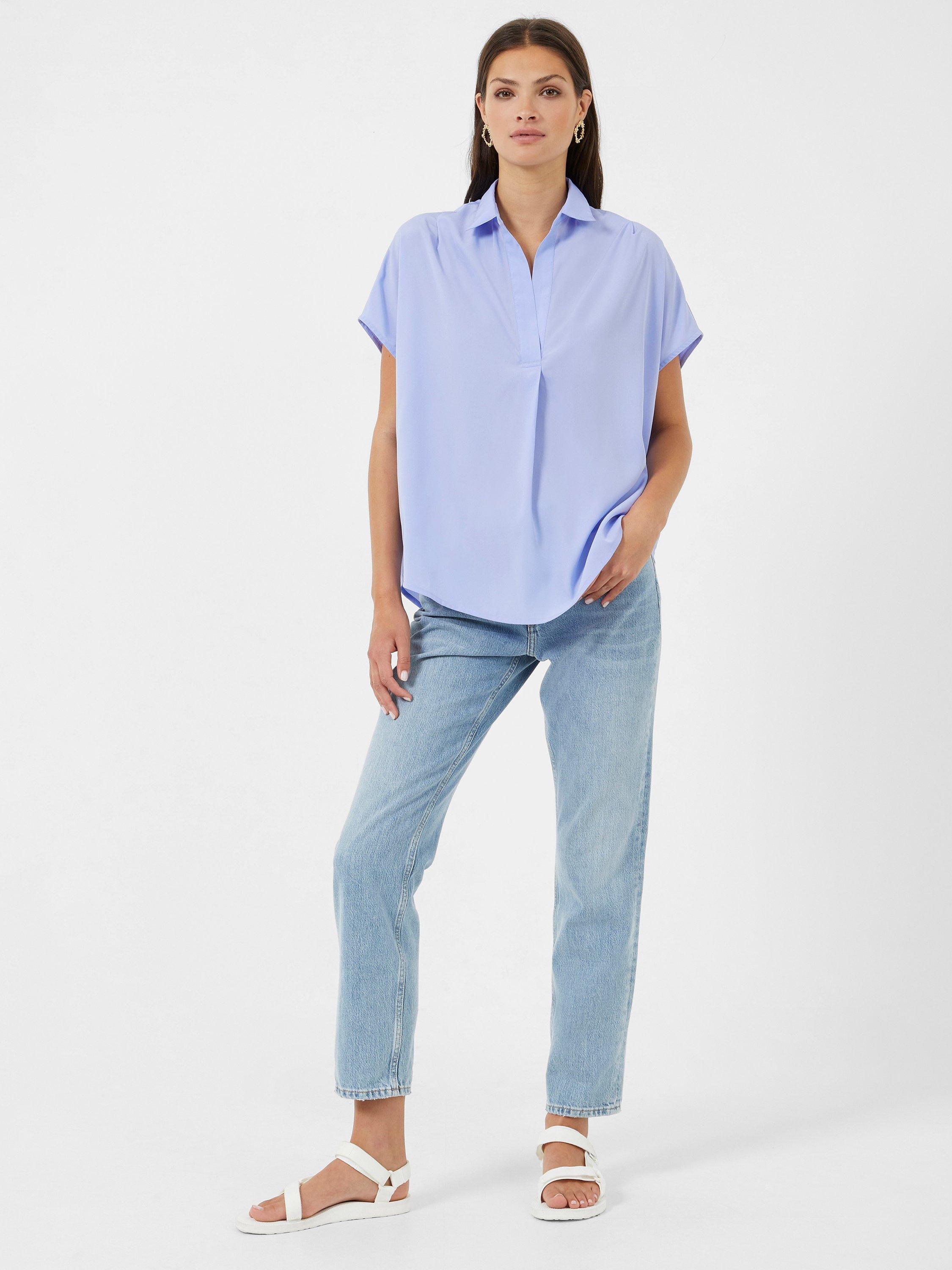 Product image 1 of 4, which shows French Connection Short Sleeve Light Crepe Blouse, Bluebell, XS