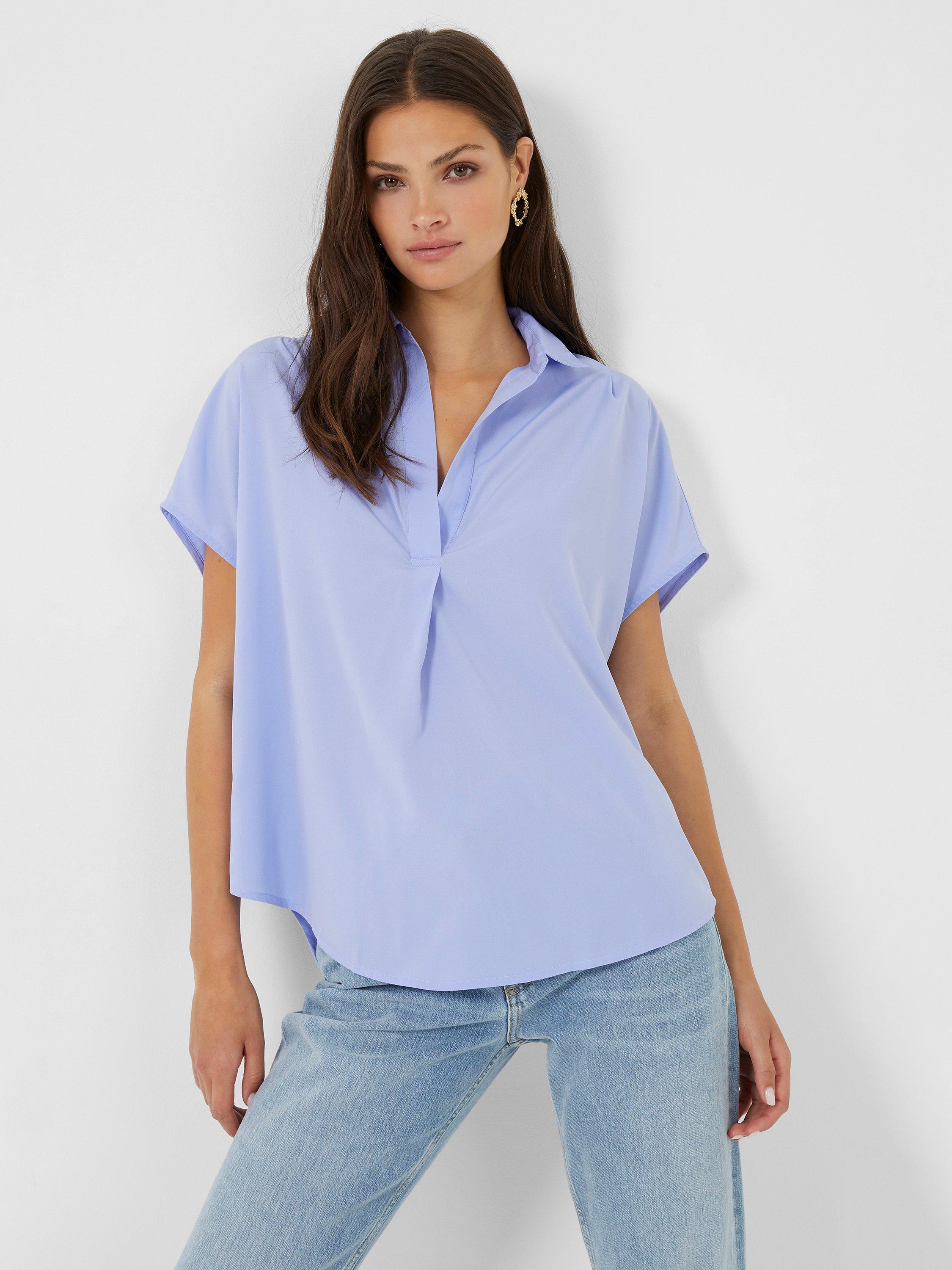 Product image 2 of 4, which shows French Connection Short Sleeve Light Crepe Blouse, Bluebell, XS