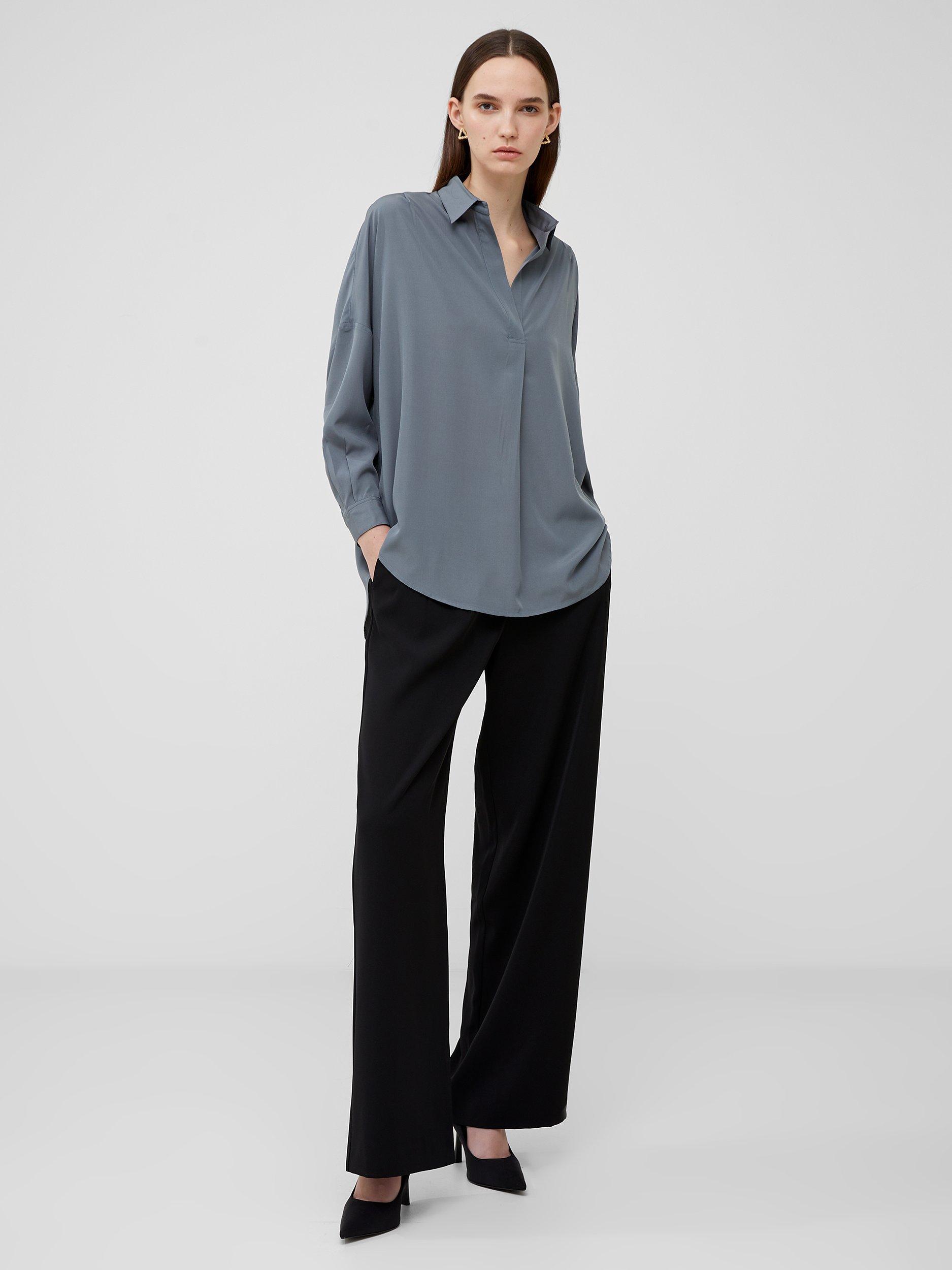 Product image 1 of 4, which shows French Connection Rhodes Recycled Crepe Popover Shirt, Stormy Weather, S