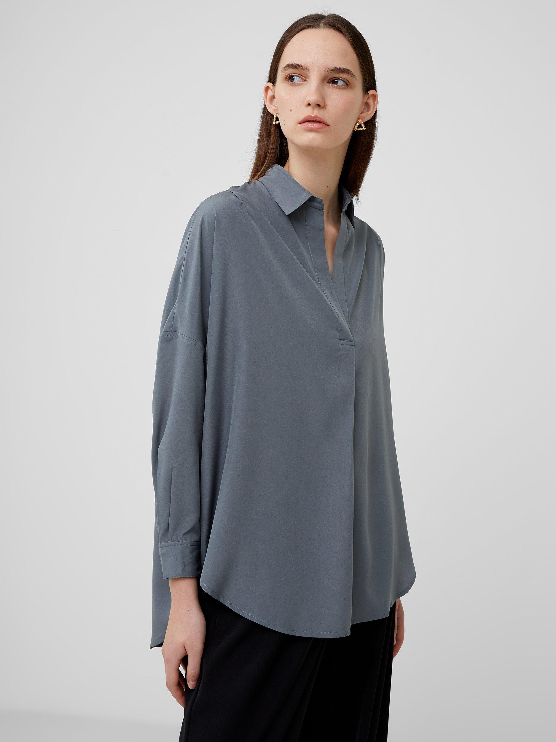 Product image 2 of 4, which shows French Connection Rhodes Recycled Crepe Popover Shirt, Stormy Weather, S