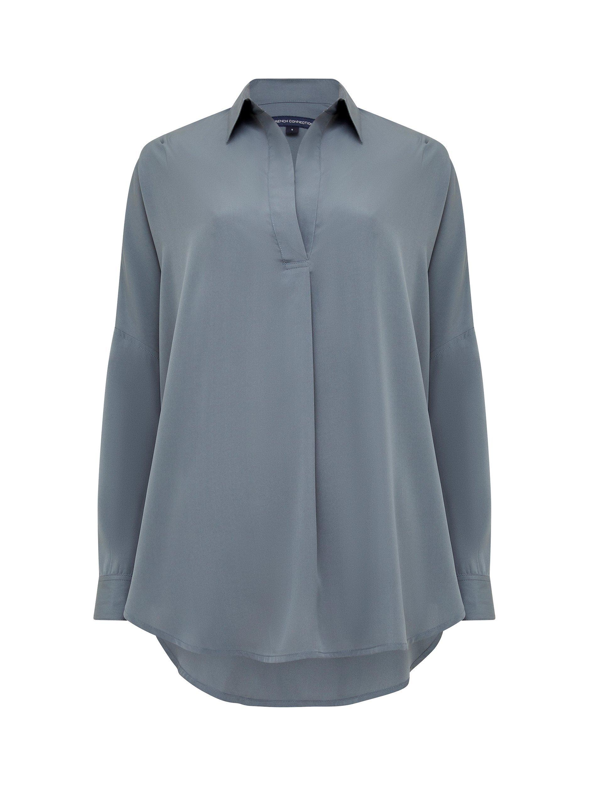 Product image 4 of 4, which shows French Connection Rhodes Recycled Crepe Popover Shirt, Stormy Weather, S
