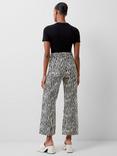 French Connection Seine Atena Wave Print Cropped Twill Trousers, Black/White