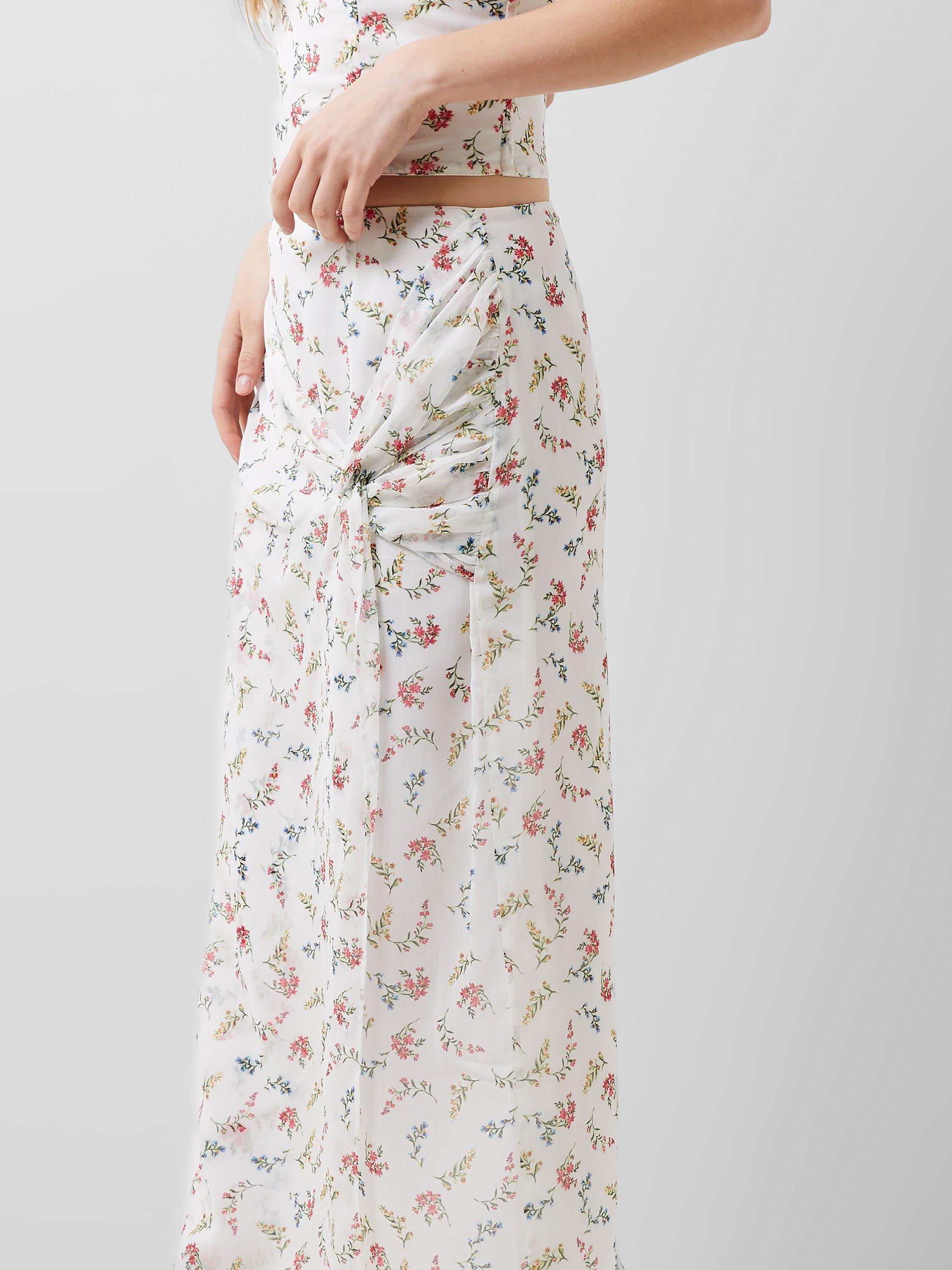 French Connection Floriana Hallie Crinkle Midi Skirt, Summer White, 6