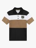 BOSS Kids' Logo Block Stripe Short Sleeve Polo Shirt, Black/Multi