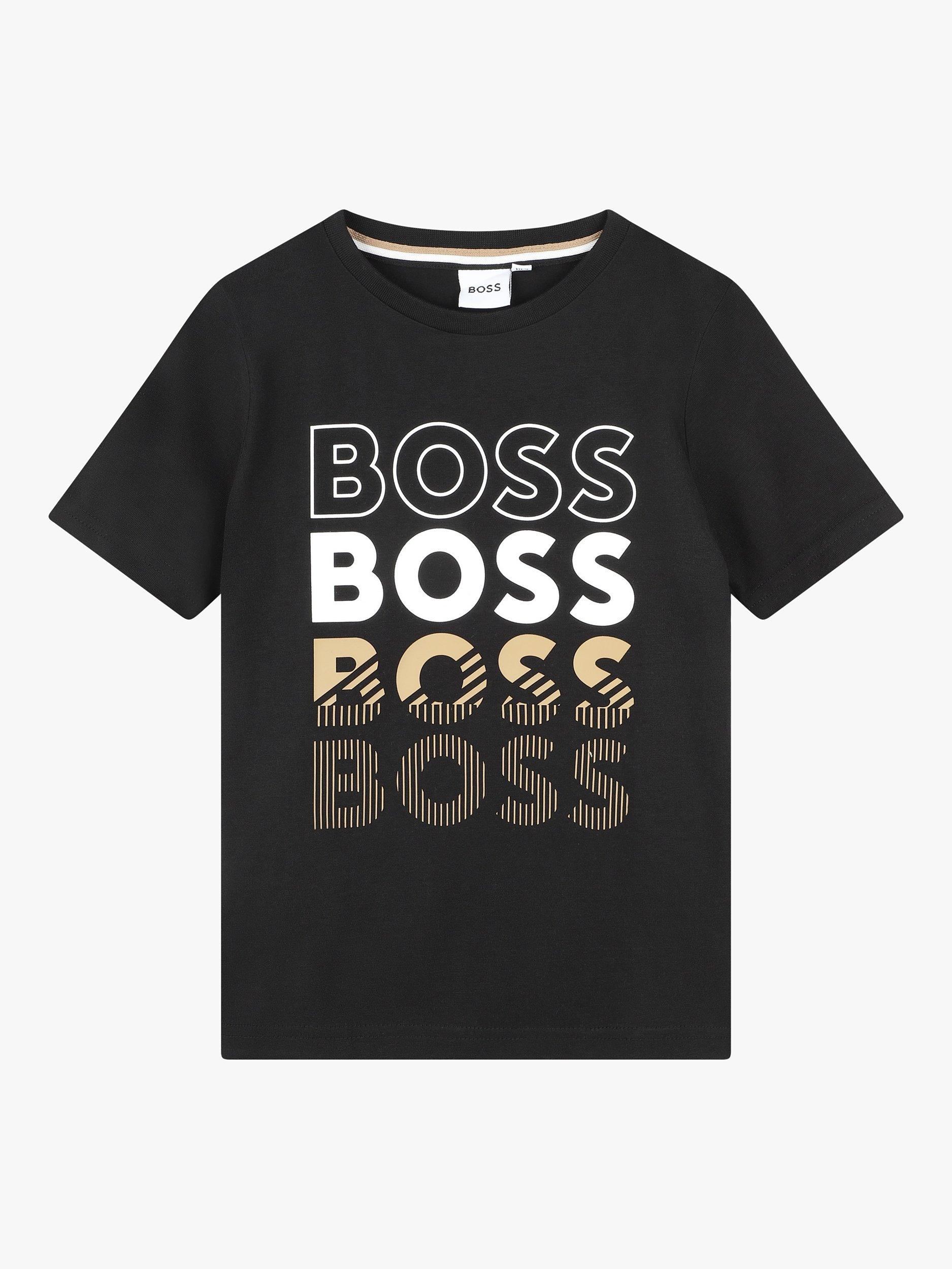 BOSS Kids' Short Sleeve Logo Slim Fit T-Shirt, Black