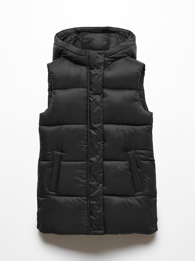Mango Kids' Lola Quilted Hooded Gilet, Black