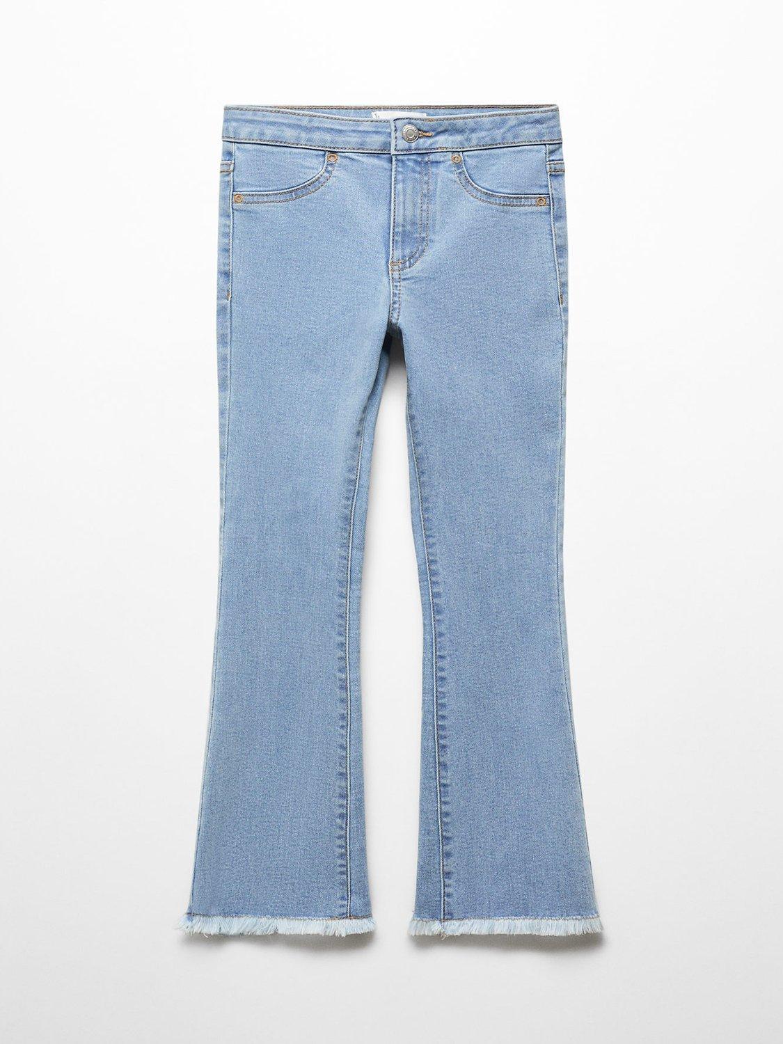Mango Kids' Trumpet Flared Frayed Hem Jeans, Blue
