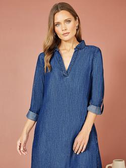 Yumi Chambray Cotton Relaxed Tunic Dress, Blue, Blue