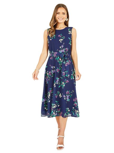 Yumi Floral Skater Midi Dress, Navy/Multi, Navy