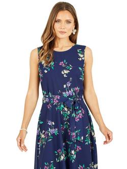 Yumi Floral Skater Midi Dress, Navy/Multi - view 2, Navy/Multi