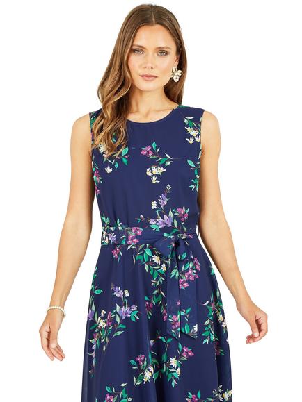 Yumi Floral Skater Midi Dress, Navy/Multi - view 2, Navy