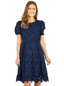 Yumi Lace Skater Dress, Navy, Navy