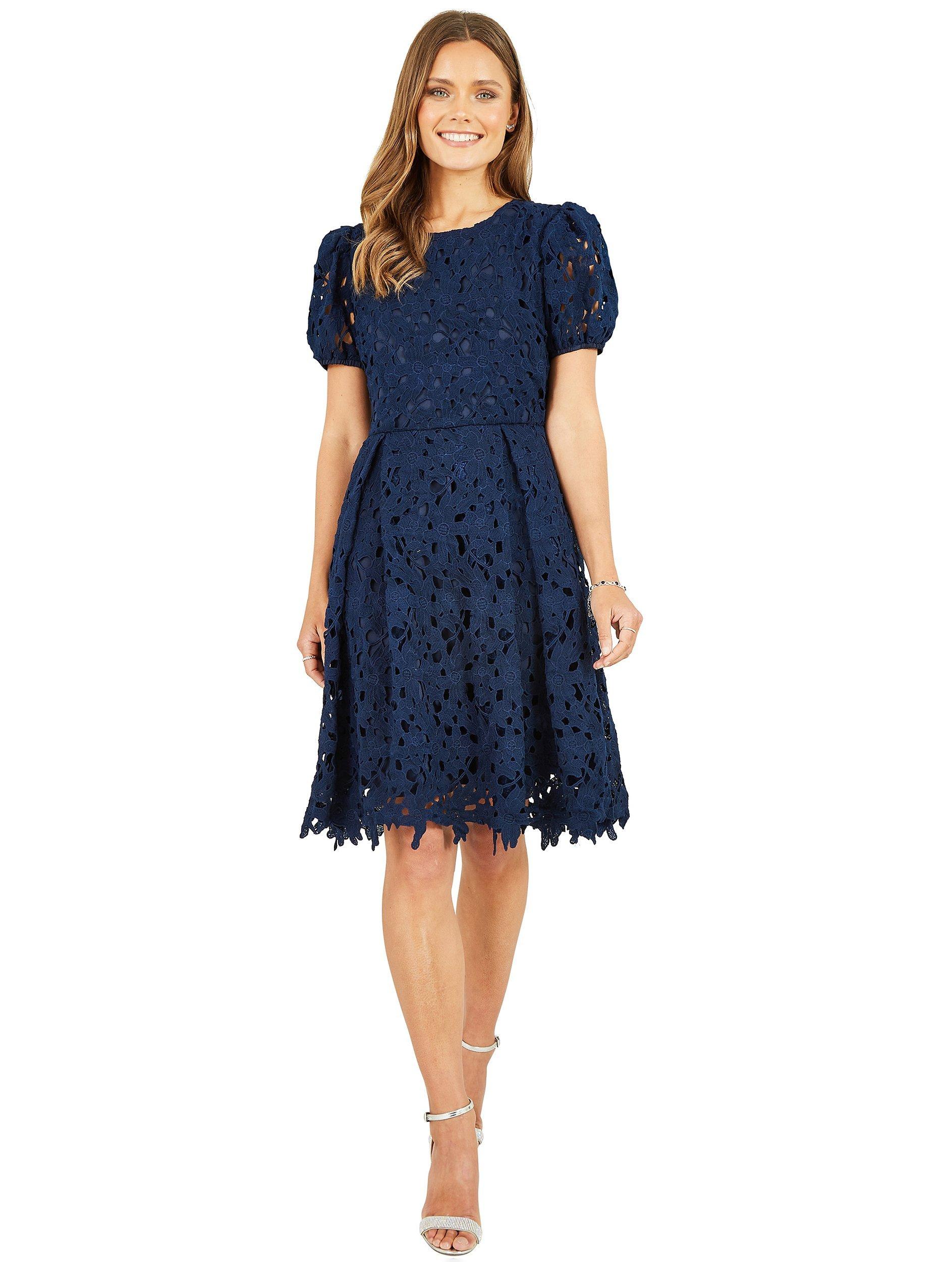 Product image 2 of 5, which shows Yumi Lace Skater Dress, Navy, 8