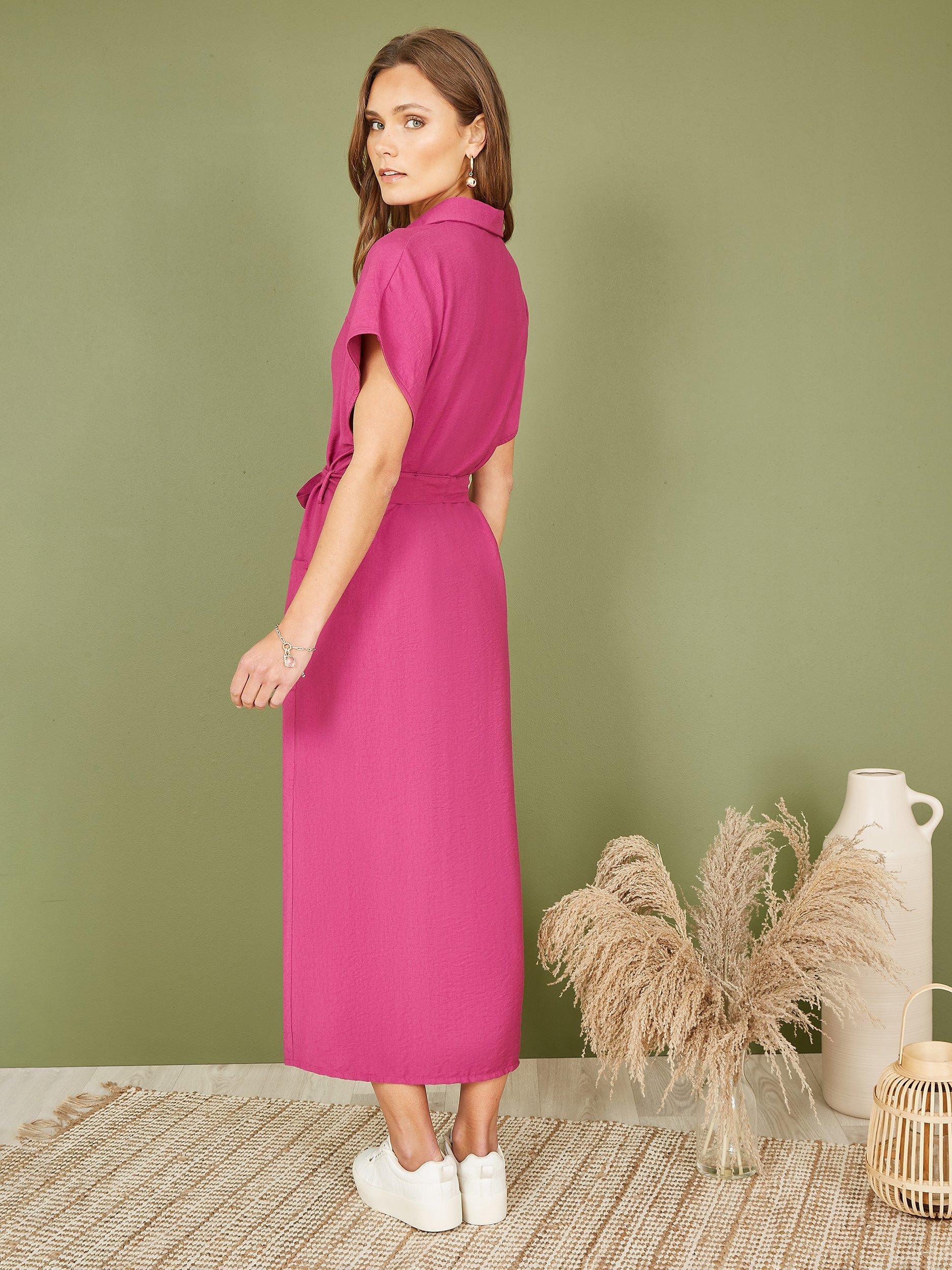 Yumi Relaxed Shirt Midi Dress Pink