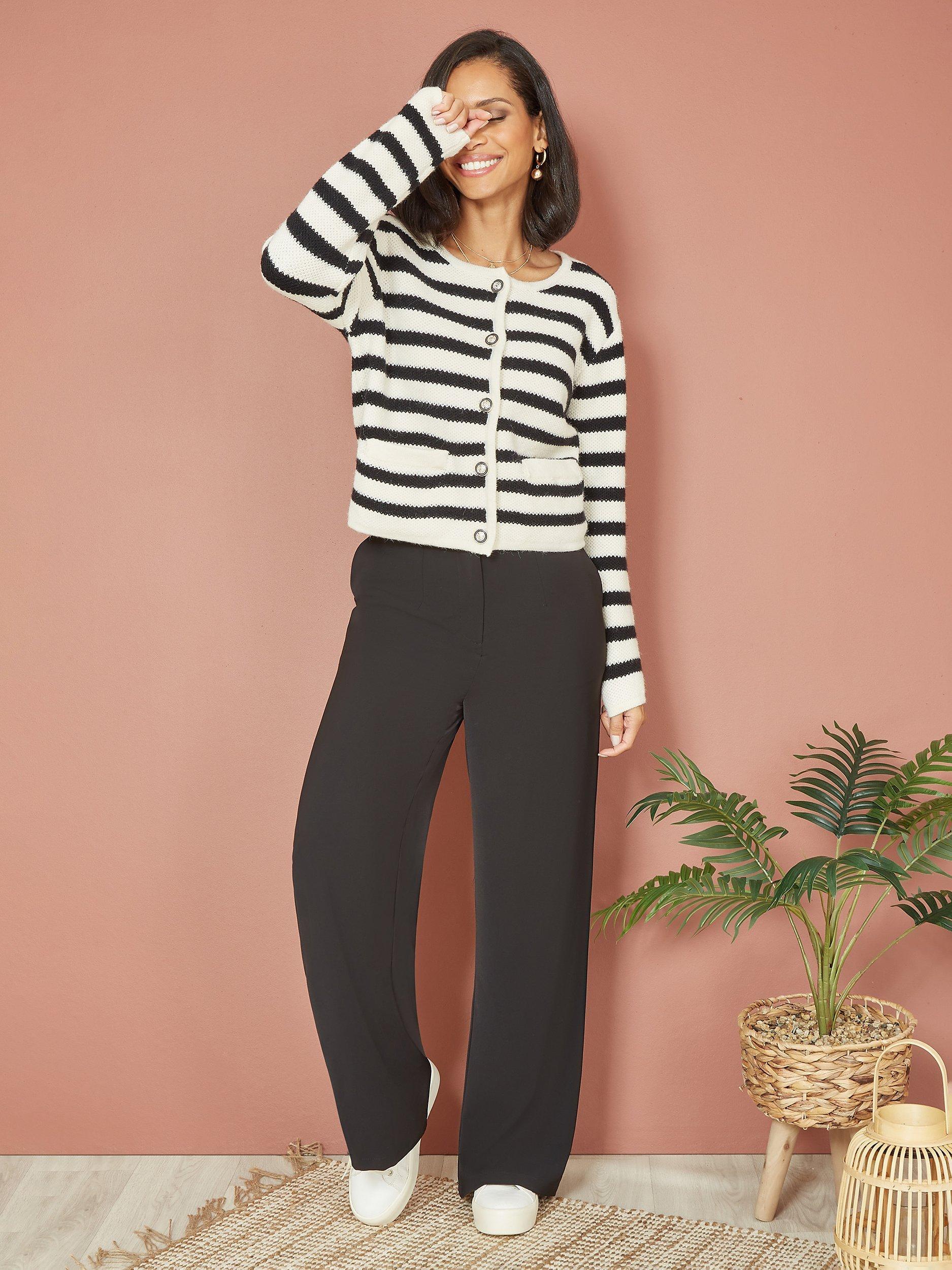 Product image 2 of 4, which shows Yumi Stripe Nautical Cardigan, Ivory, S-M