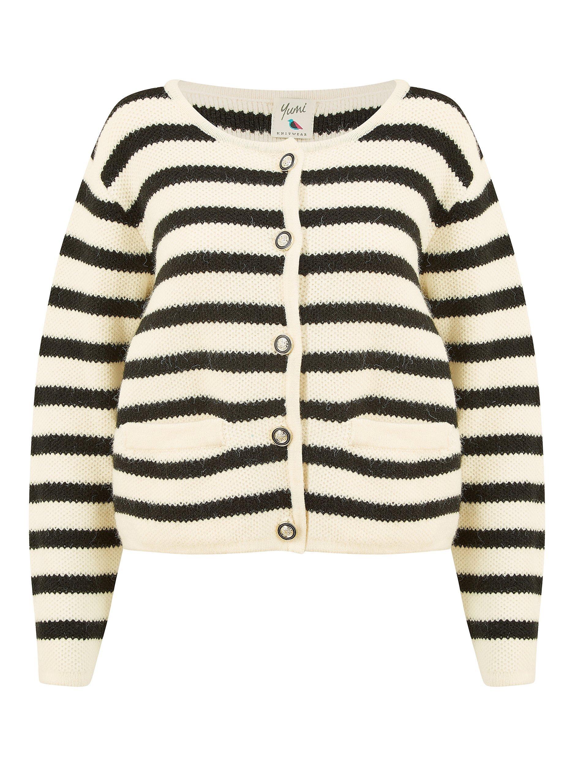 Product image 4 of 4, which shows Yumi Stripe Nautical Cardigan, Ivory, S-M