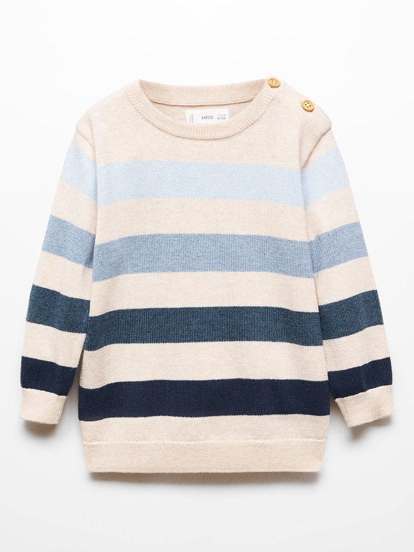 Mango Kids' Agus Striped Cotton Blend Jumper, Pastel Blue