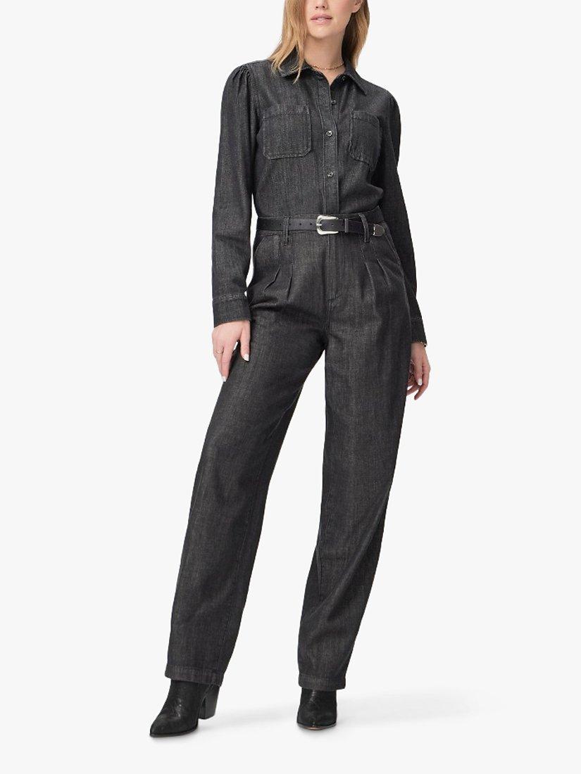 PAIGE Bella Pleated Straight Cut Jeans, Washed Carbon
