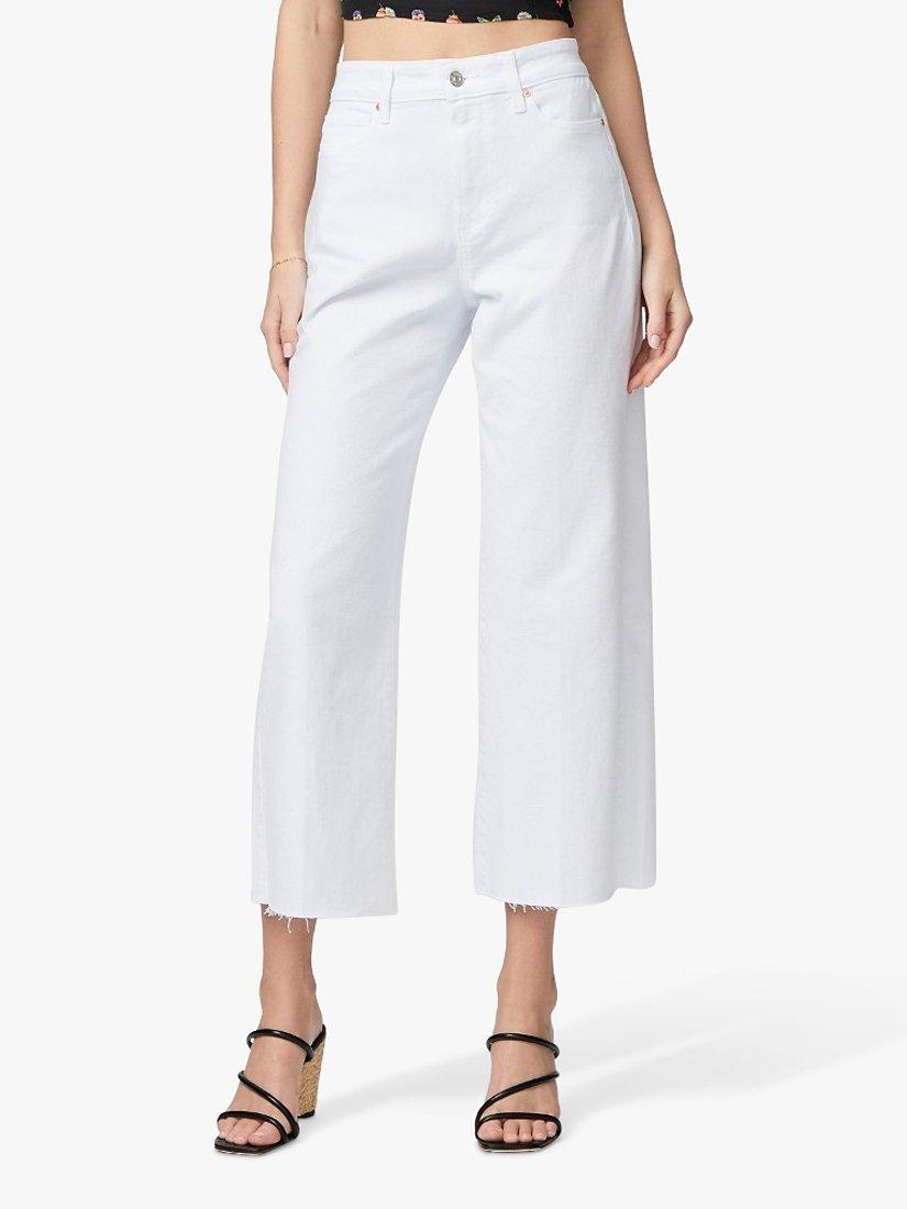 Product image 1 of 5, which shows PAIGE Anessa Raw Hem Cropped Wide Leg Jeans, Crisp White, 24