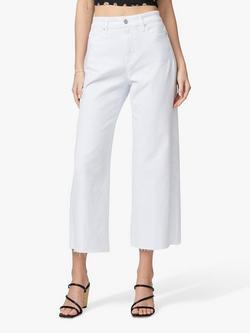 PAIGE Anessa Raw Hem Cropped Wide Leg Jeans, Crisp White