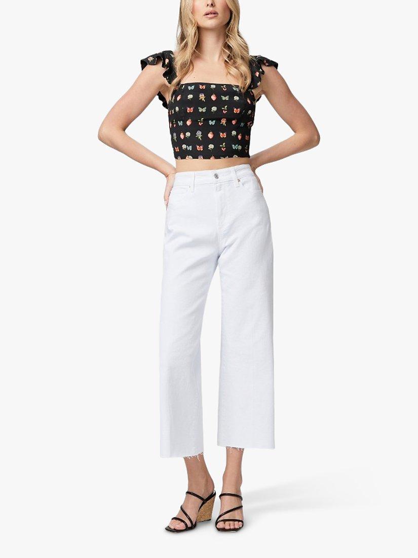Product image 4 of 5, which shows PAIGE Anessa Raw Hem Cropped Wide Leg Jeans, Crisp White, 24