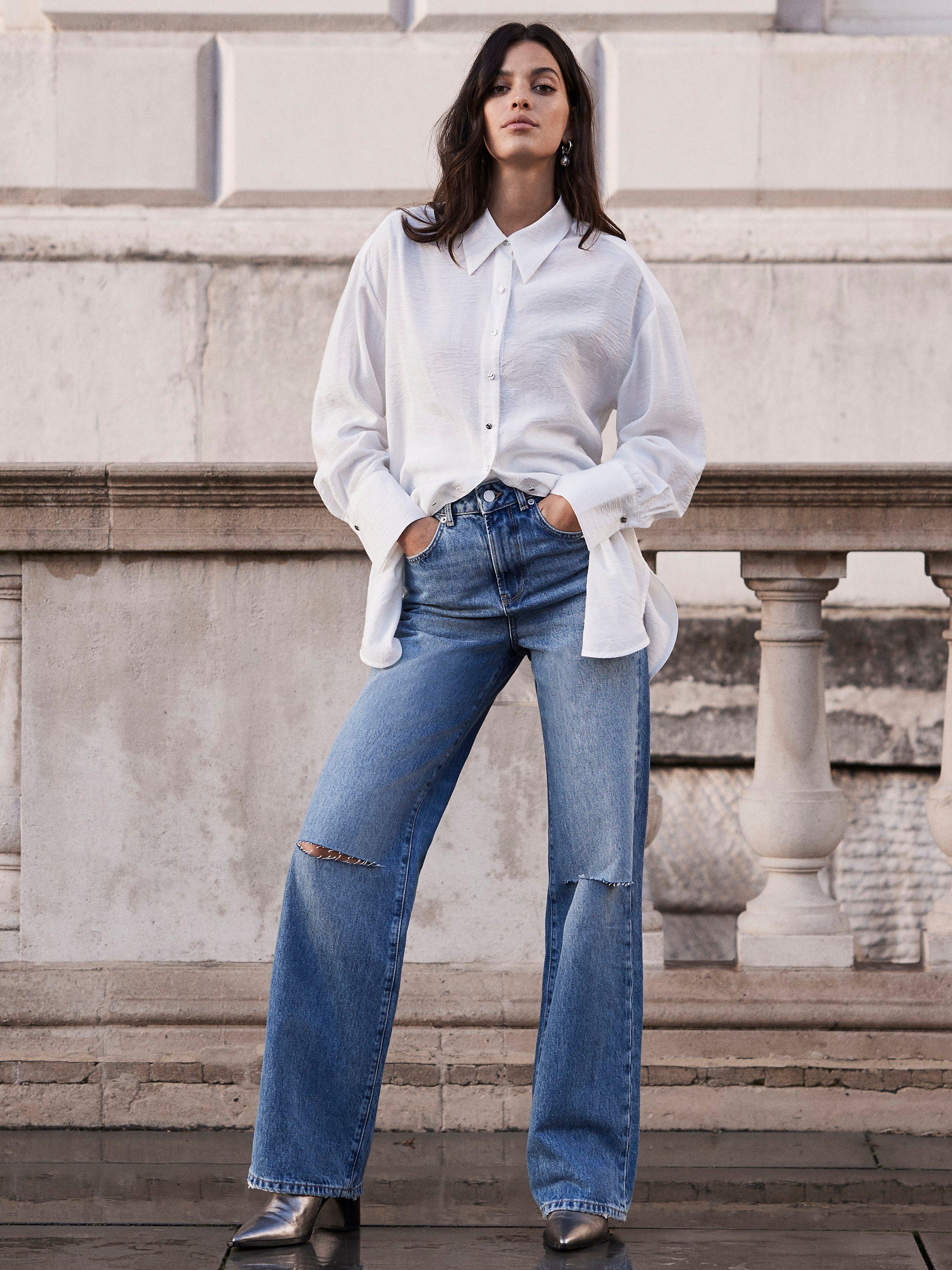 Mint Velvet Workable Wide Leg Jeans, Blue Light