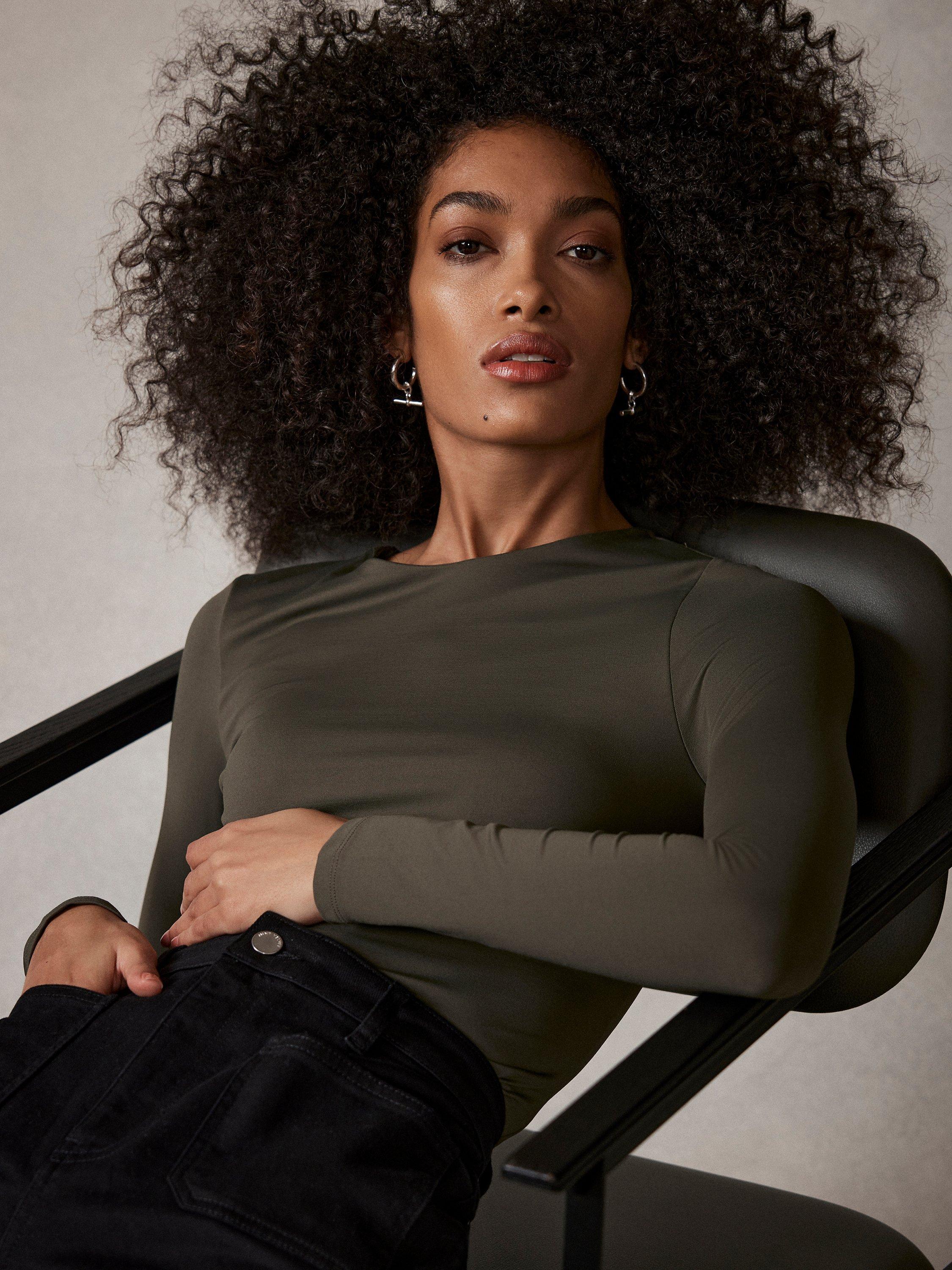 Mint Velvet Long Sleeve Crew Neck T-Shirt, Khaki