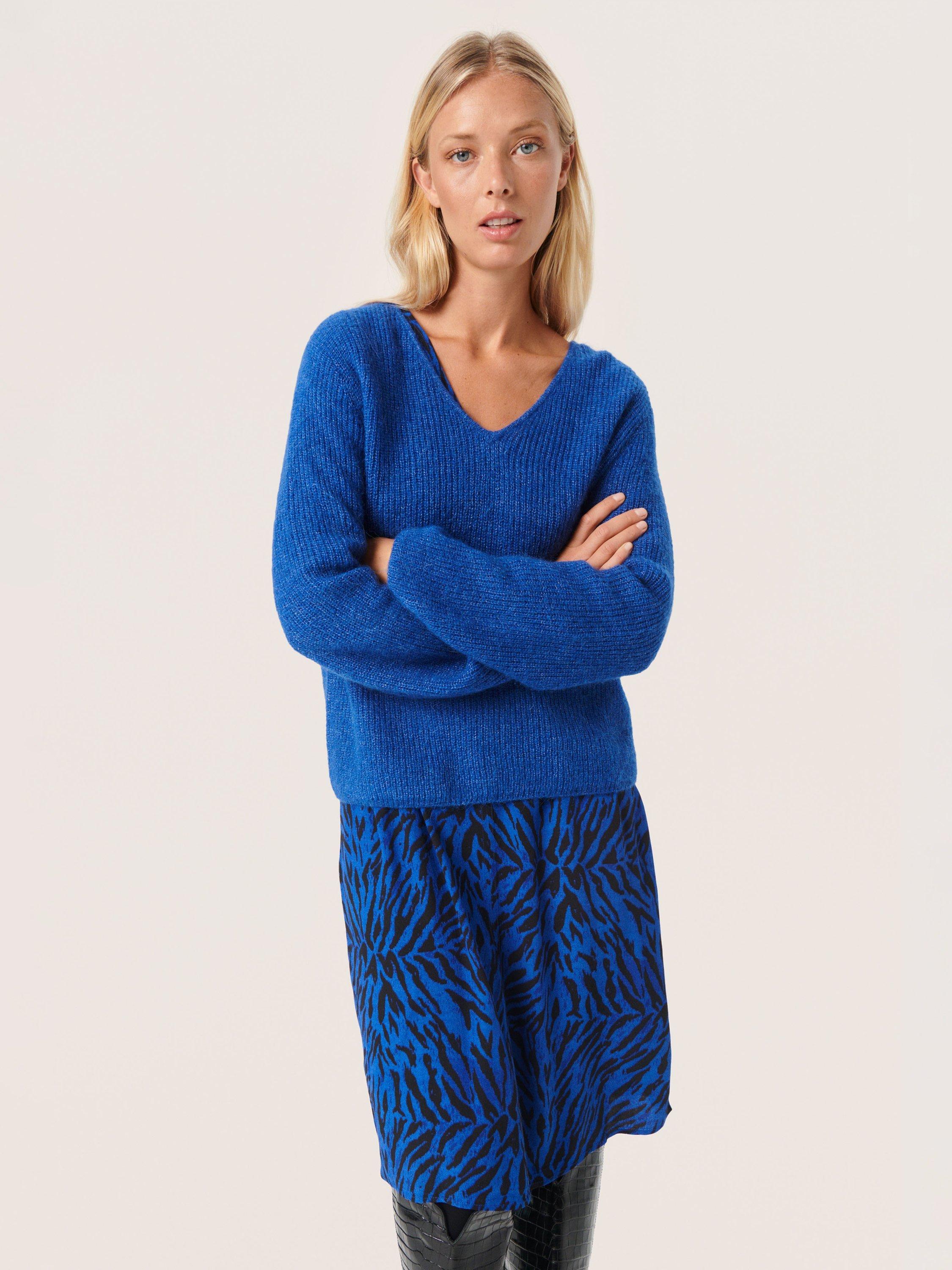 Soaked In Luxury Tuesday Long Sleeve V-Neck Wool Jumper, Beaucoup Blue