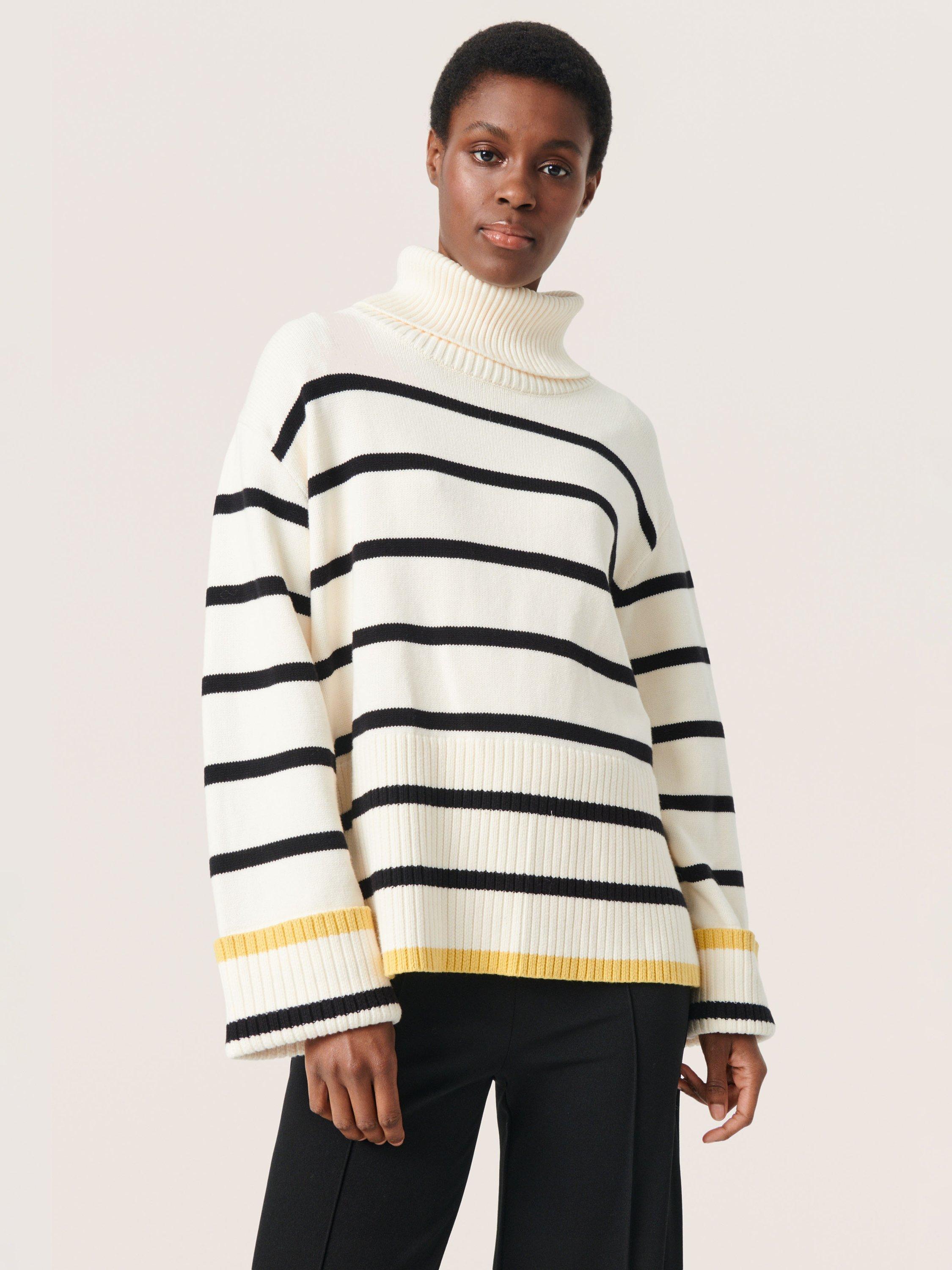 Soaked In Luxury Musling Roll Neck Stripe Jumper Whisper White Multi