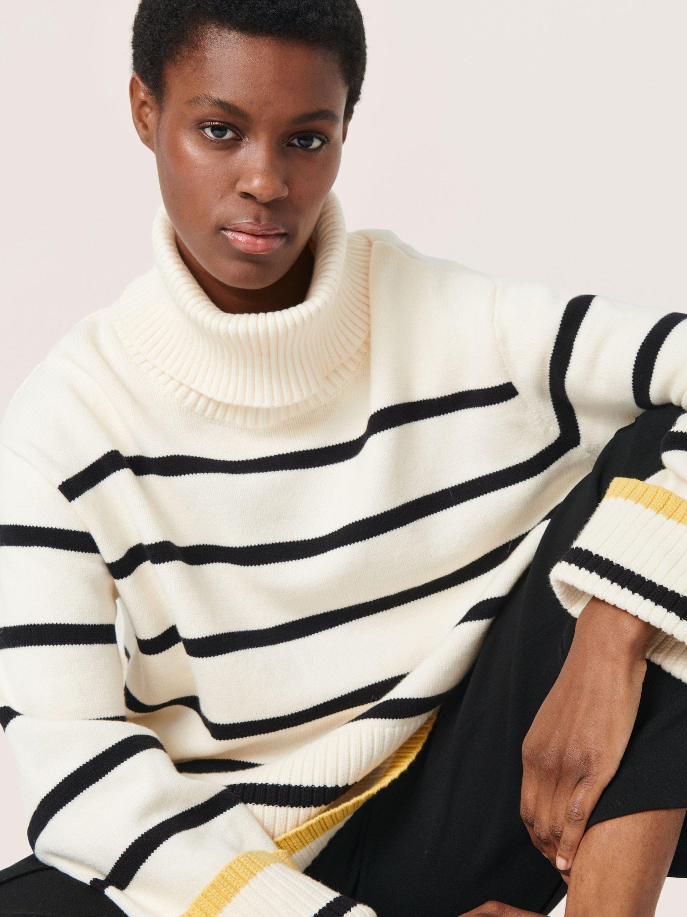 Black and white striped roll neck best sale