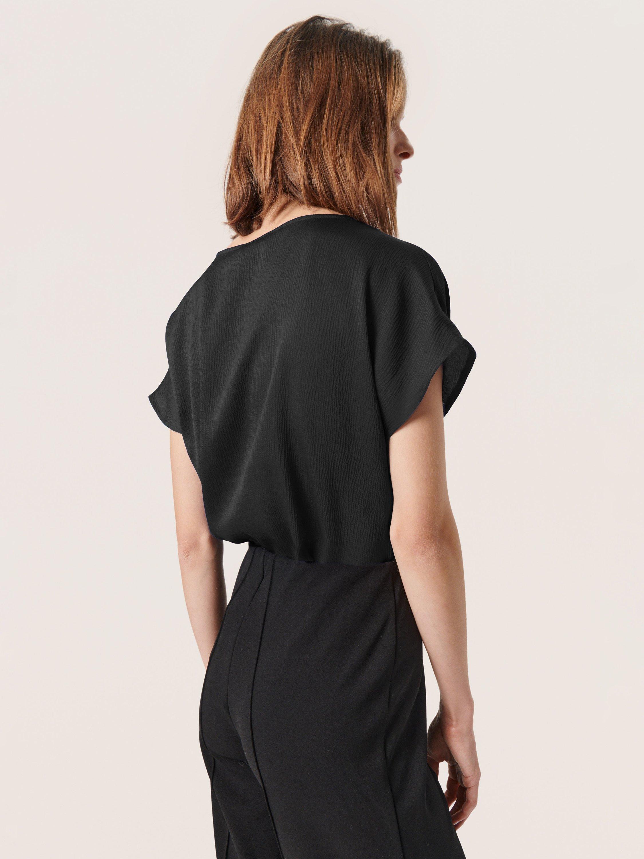 Product image 2 of 6, which shows Soaked In Luxury Ioana Marija Short Sleeve V-Neck Blouse, Black, XS