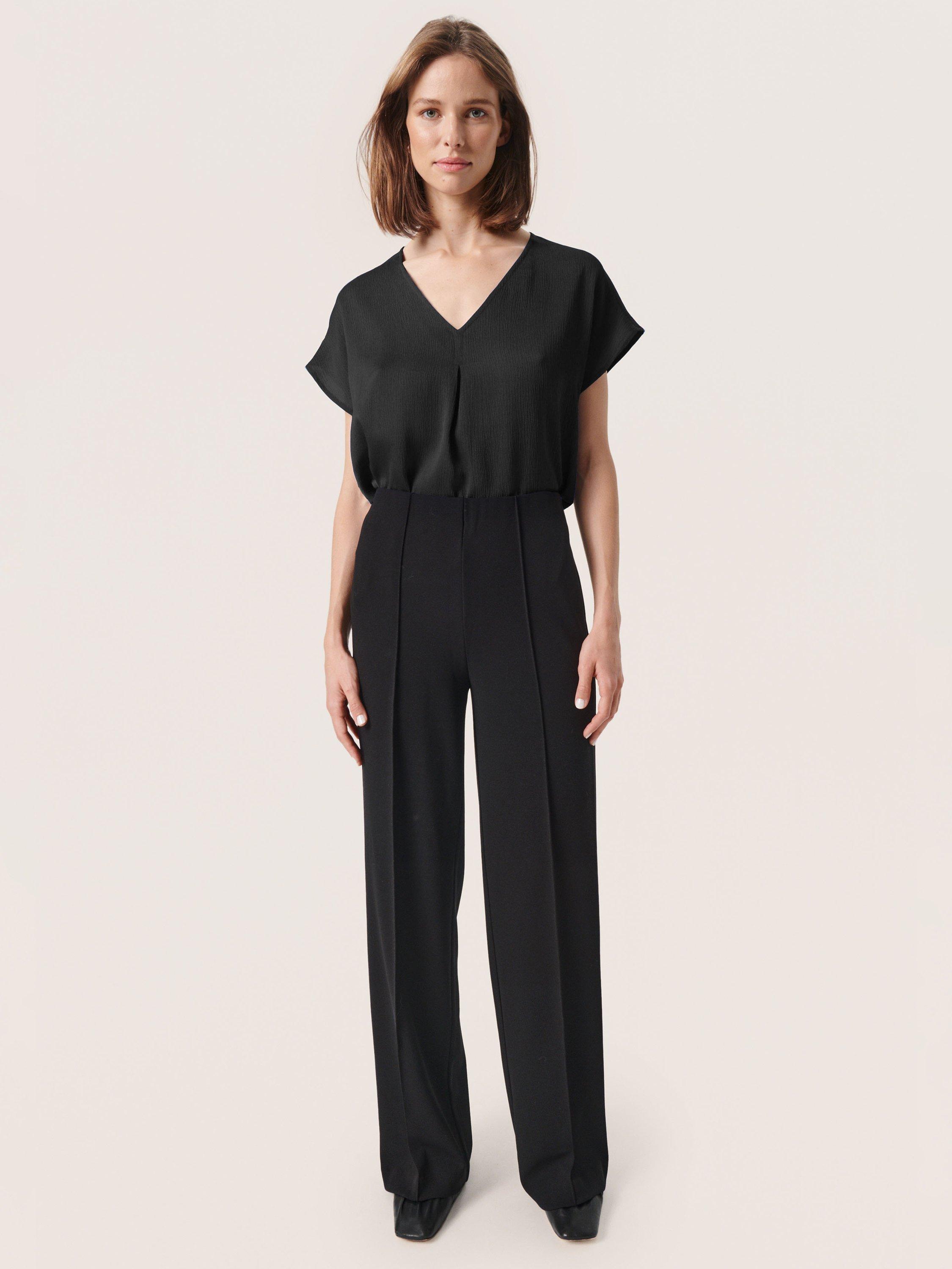 Product image 3 of 6, which shows Soaked In Luxury Ioana Marija Short Sleeve V-Neck Blouse, Black, XS