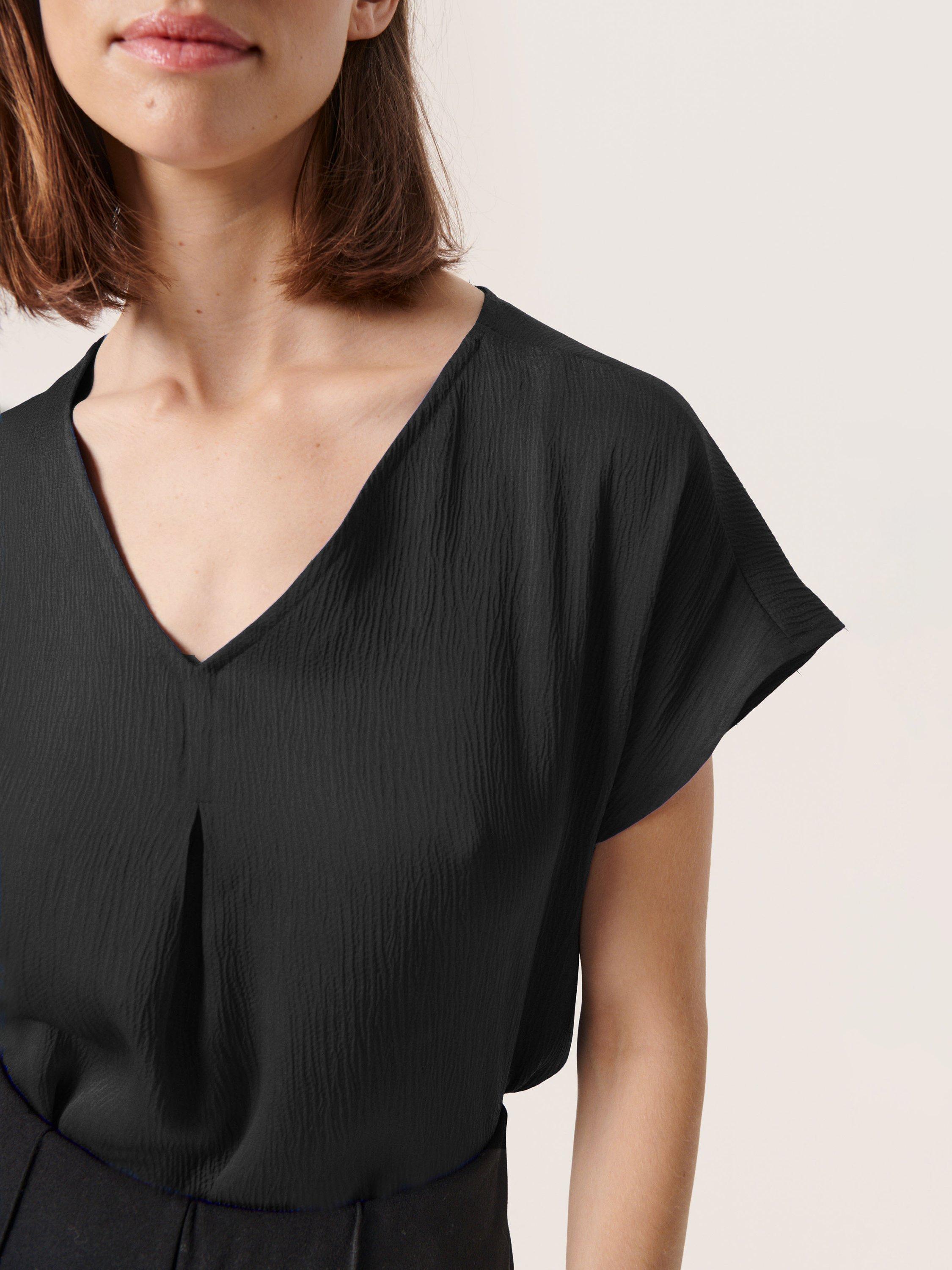Product image 4 of 6, which shows Soaked In Luxury Ioana Marija Short Sleeve V-Neck Blouse, Black, XS