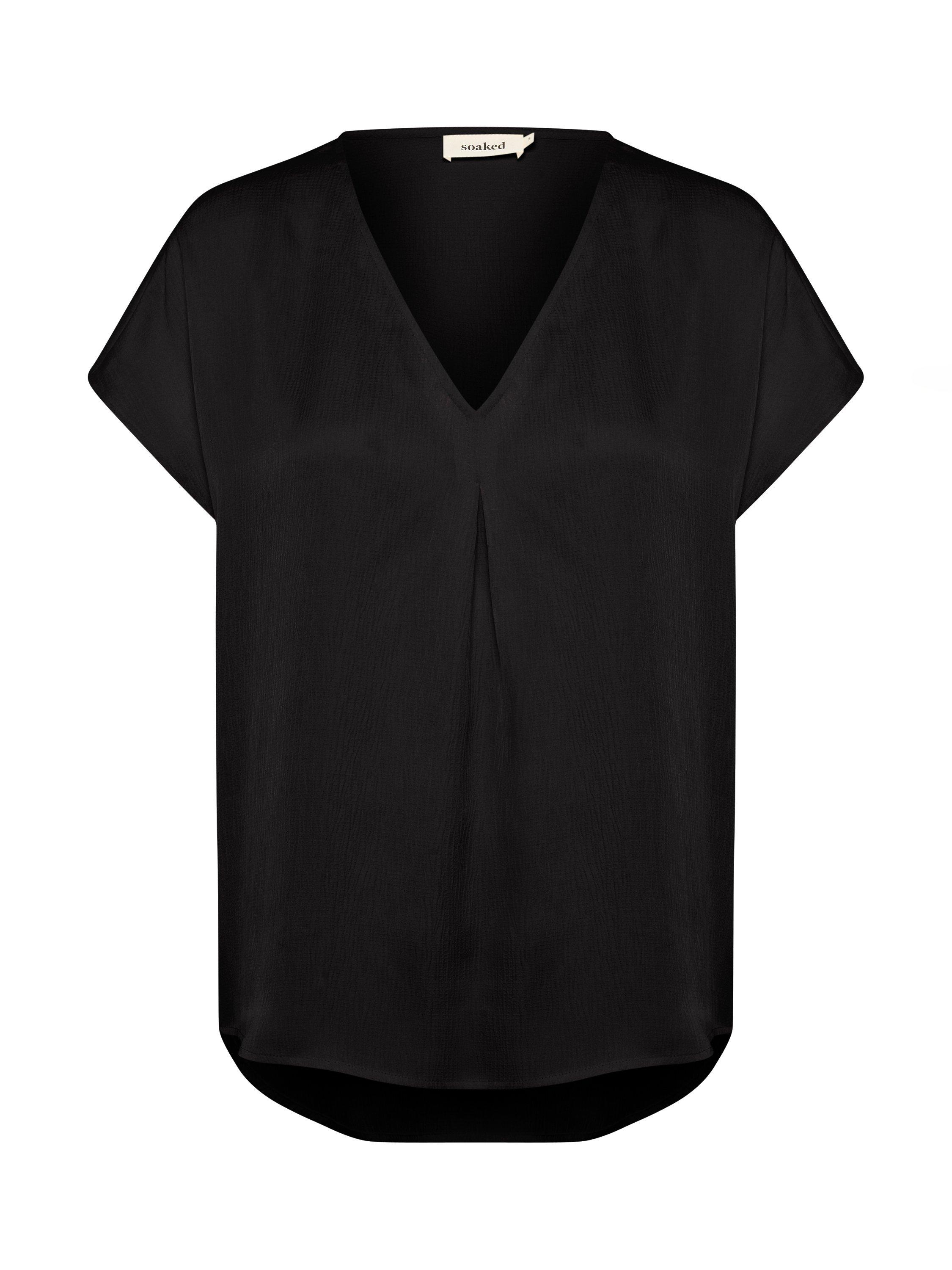 Product image 5 of 6, which shows Soaked In Luxury Ioana Marija Short Sleeve V-Neck Blouse, Black, XS
