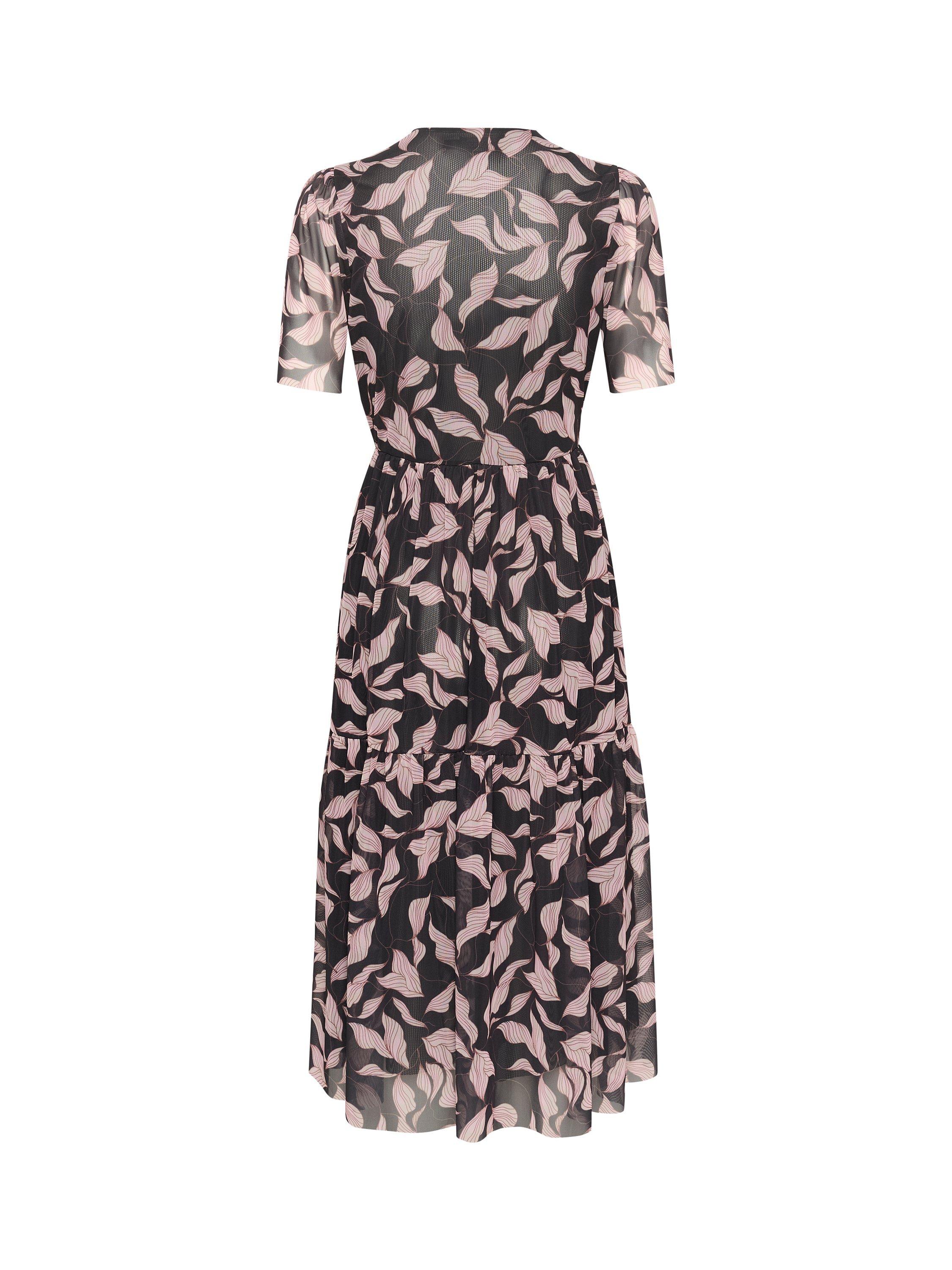 Product image 6 of 6, which shows Soaked In Luxury Aldora Mesh Short Sleeve Wrap Dress, Black Leaves, XS