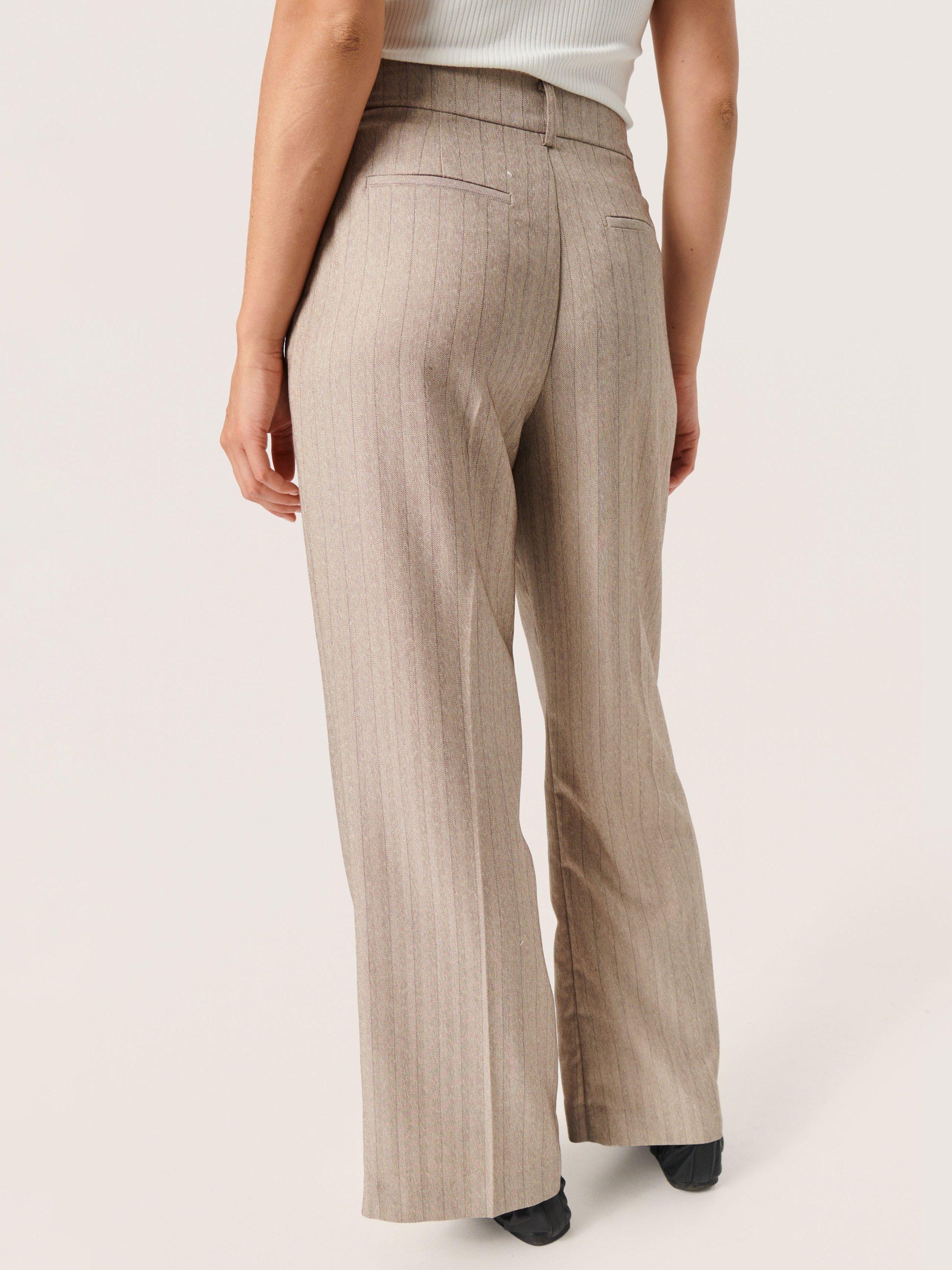 Product image 2 of 6, which shows Soaked In Luxury Charvi Pinstripe Wide Leg Trousers, Beige, XS