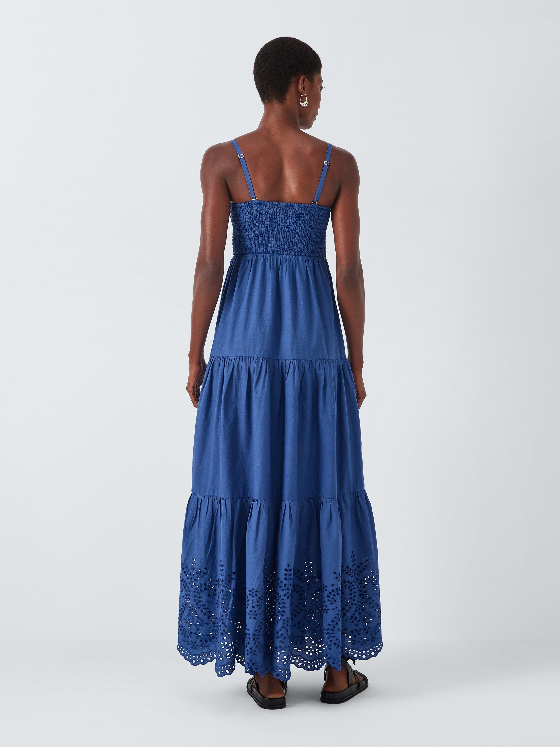 John Lewis Broderie Shirred Beach Maxi Dress Blue L