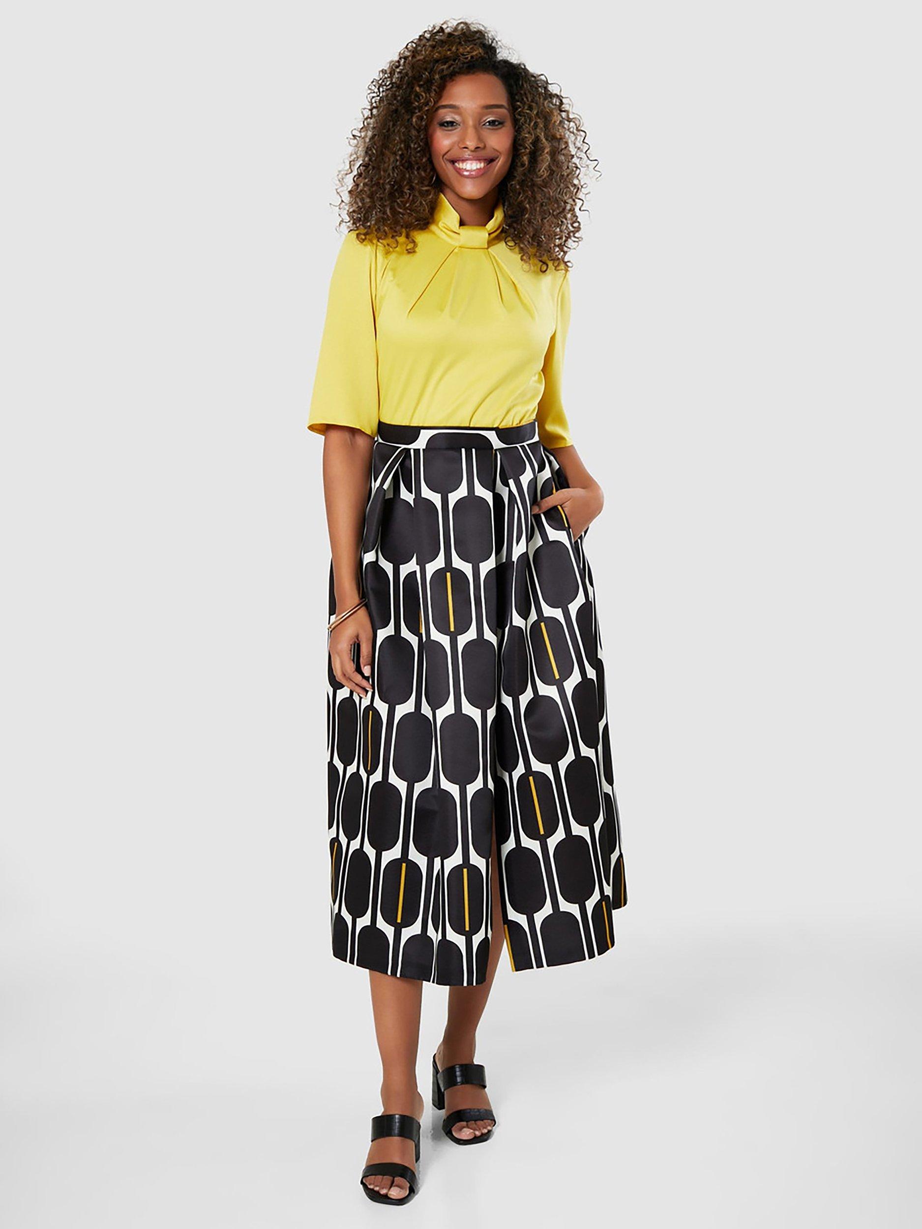 Product image 1 of 4, which shows Closet London Full Skirt Midi Dress, Yellow/Multi, 8