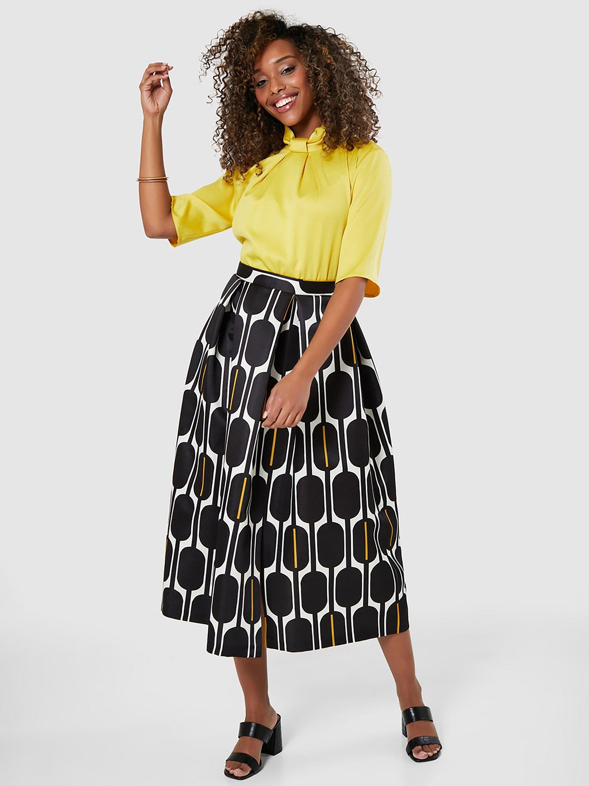 Product image 2 of 4, which shows Closet London Full Skirt Midi Dress, Yellow/Multi, 8