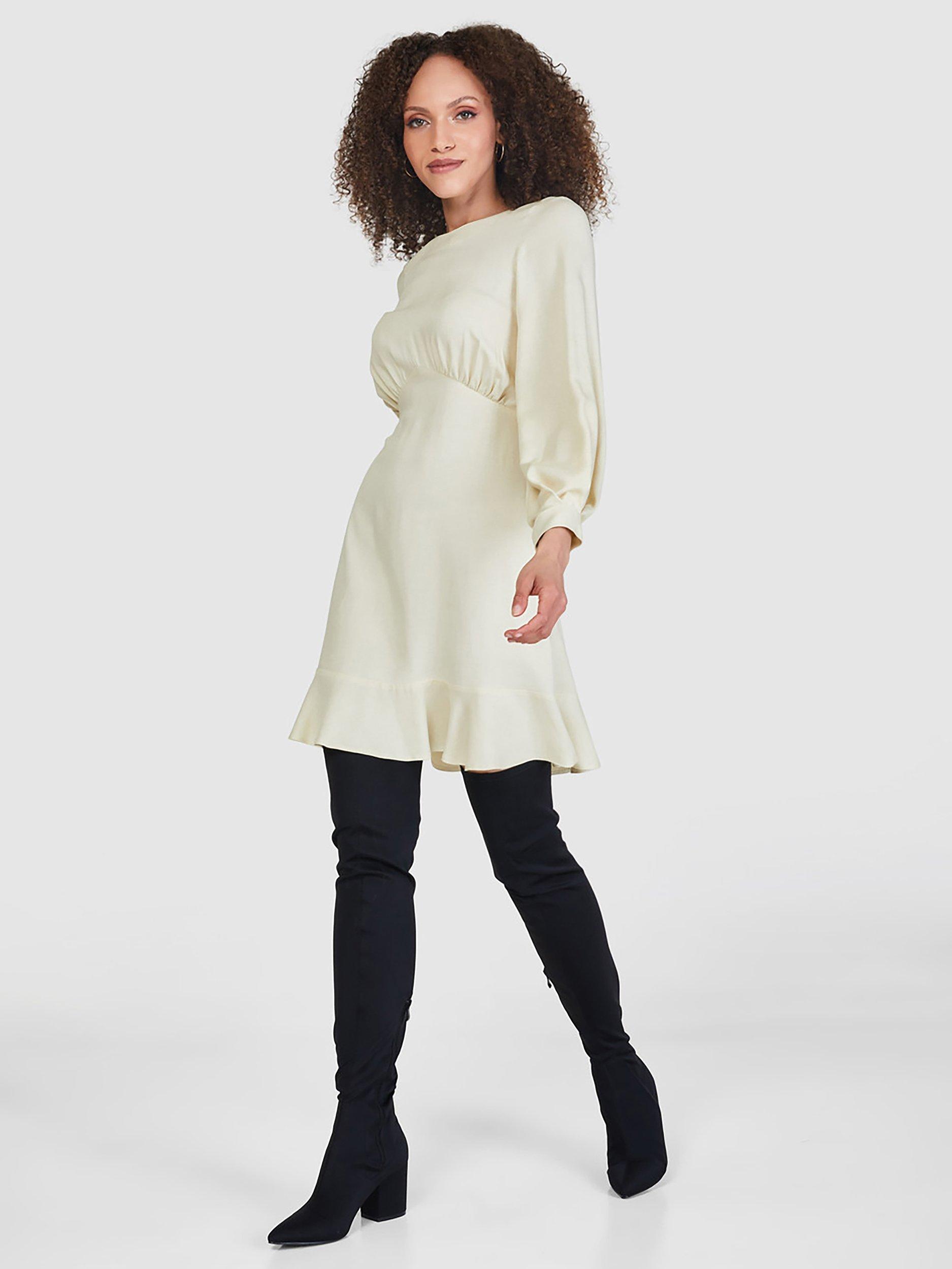 Closet London Frill Mini Dress, Beige