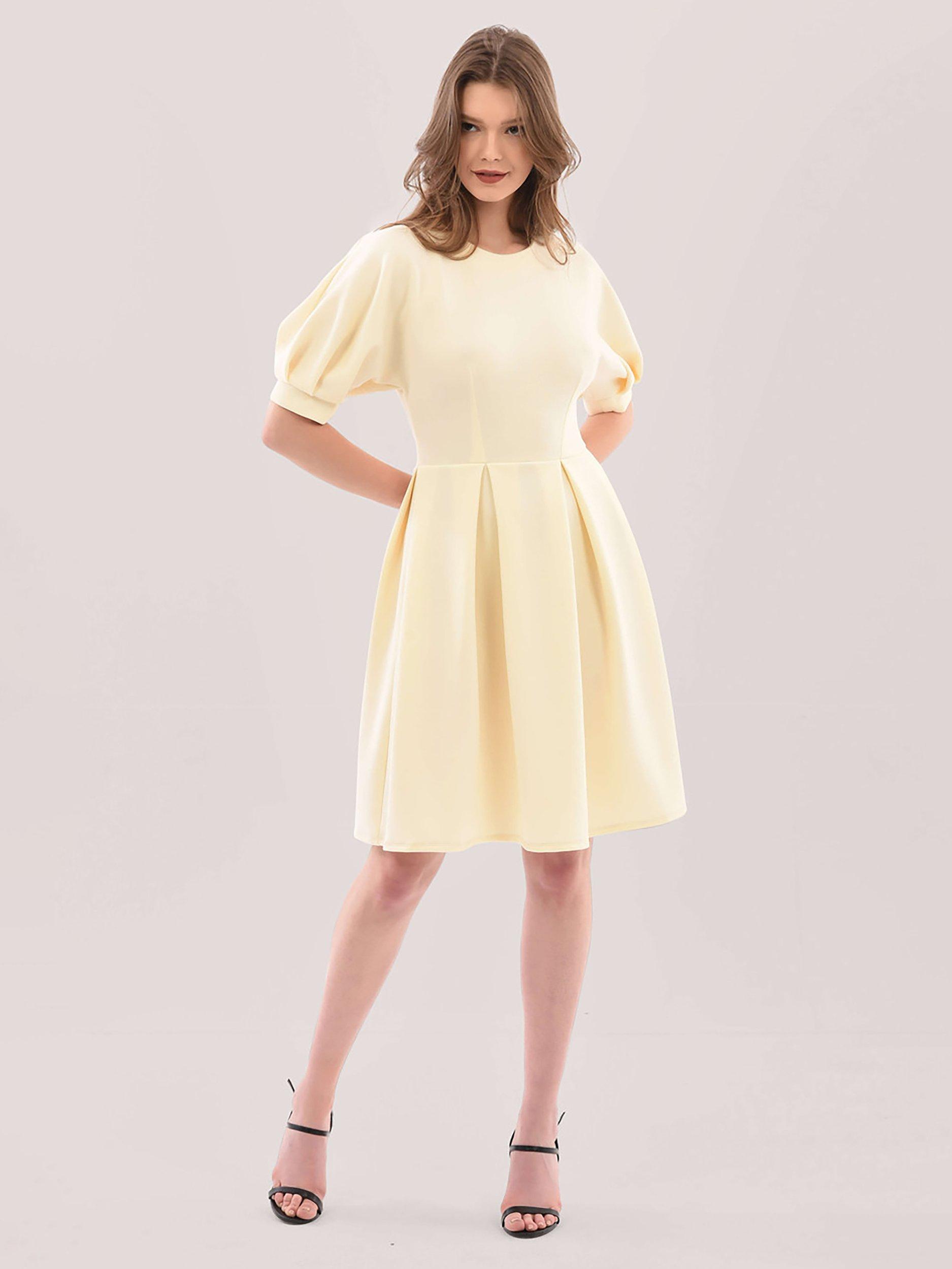 Product image 1 of 3, which shows Closet London Kimono Puff Sleeve Full Skirt Dress, Cream, 14