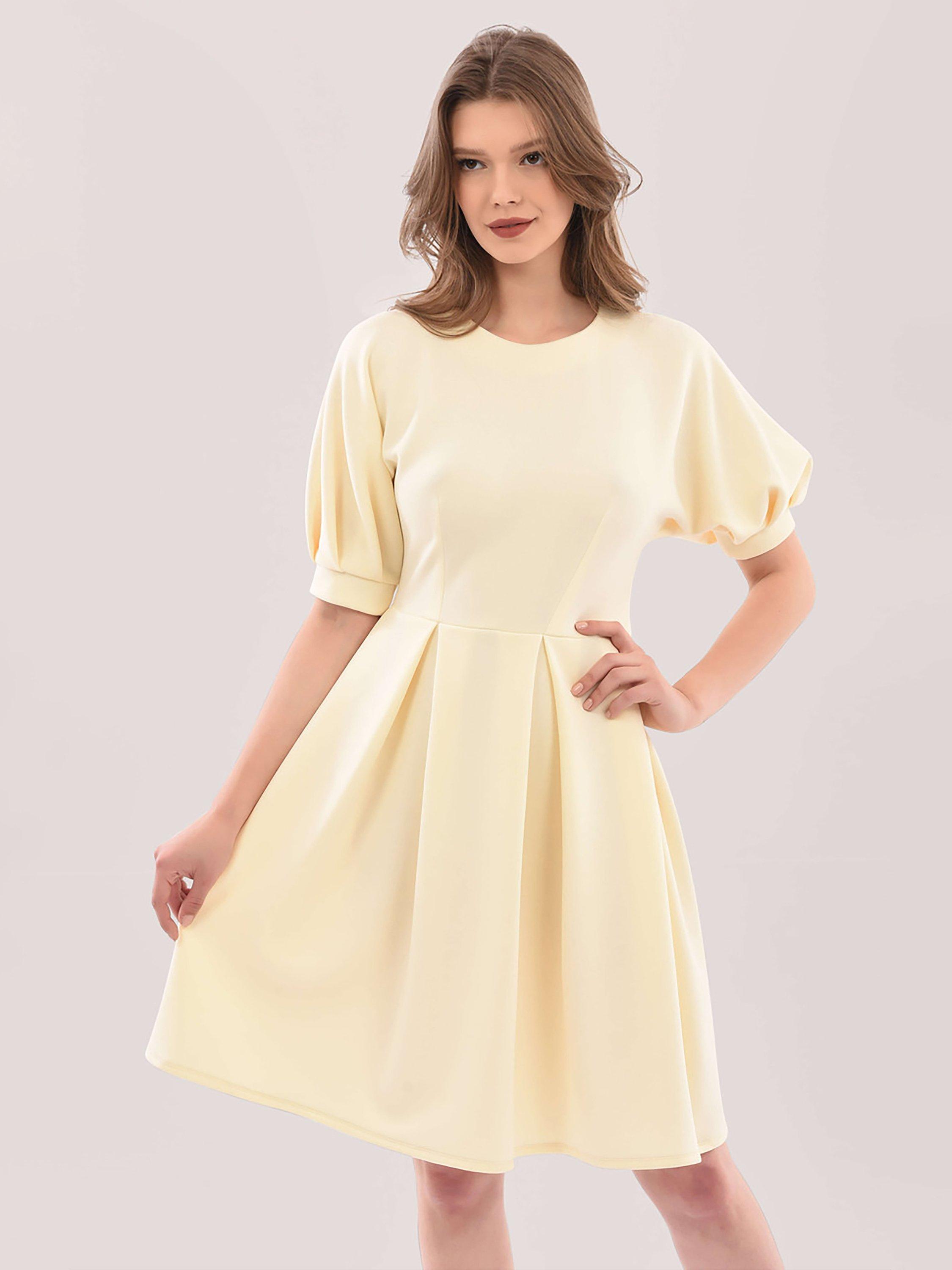 Product image 2 of 3, which shows Closet London Kimono Puff Sleeve Full Skirt Dress, Cream, 14