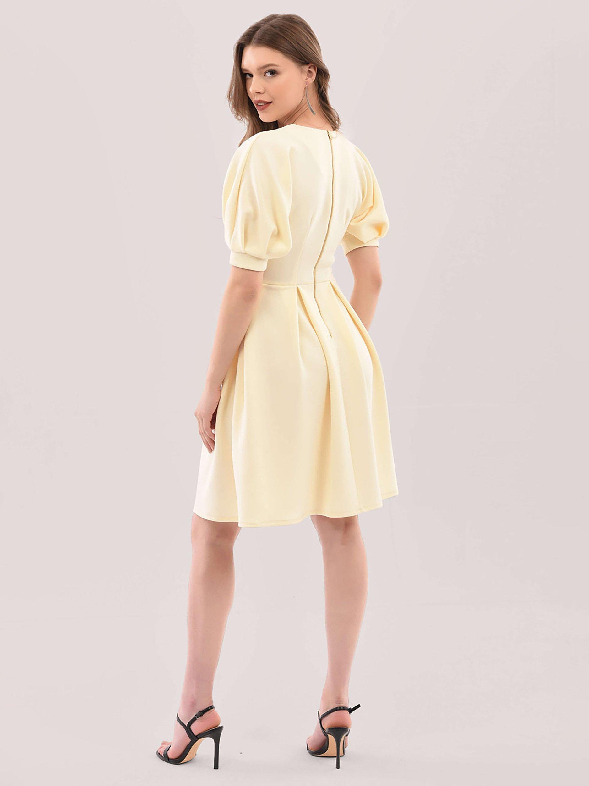 Product image 3 of 3, which shows Closet London Kimono Puff Sleeve Full Skirt Dress, Cream, 14
