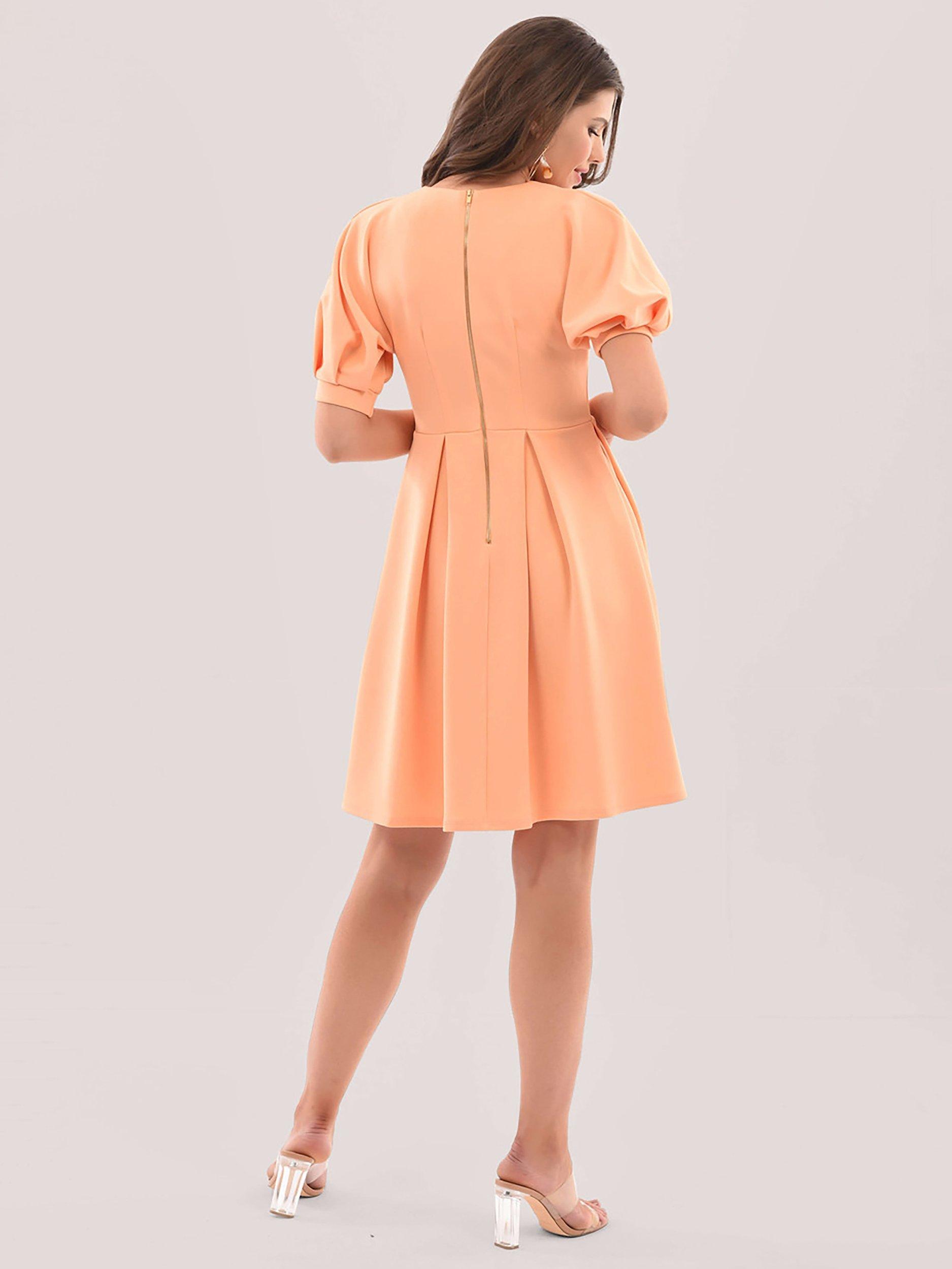 Closet London Puff Sleeve Full Skirt Dress, Yellow, 12
